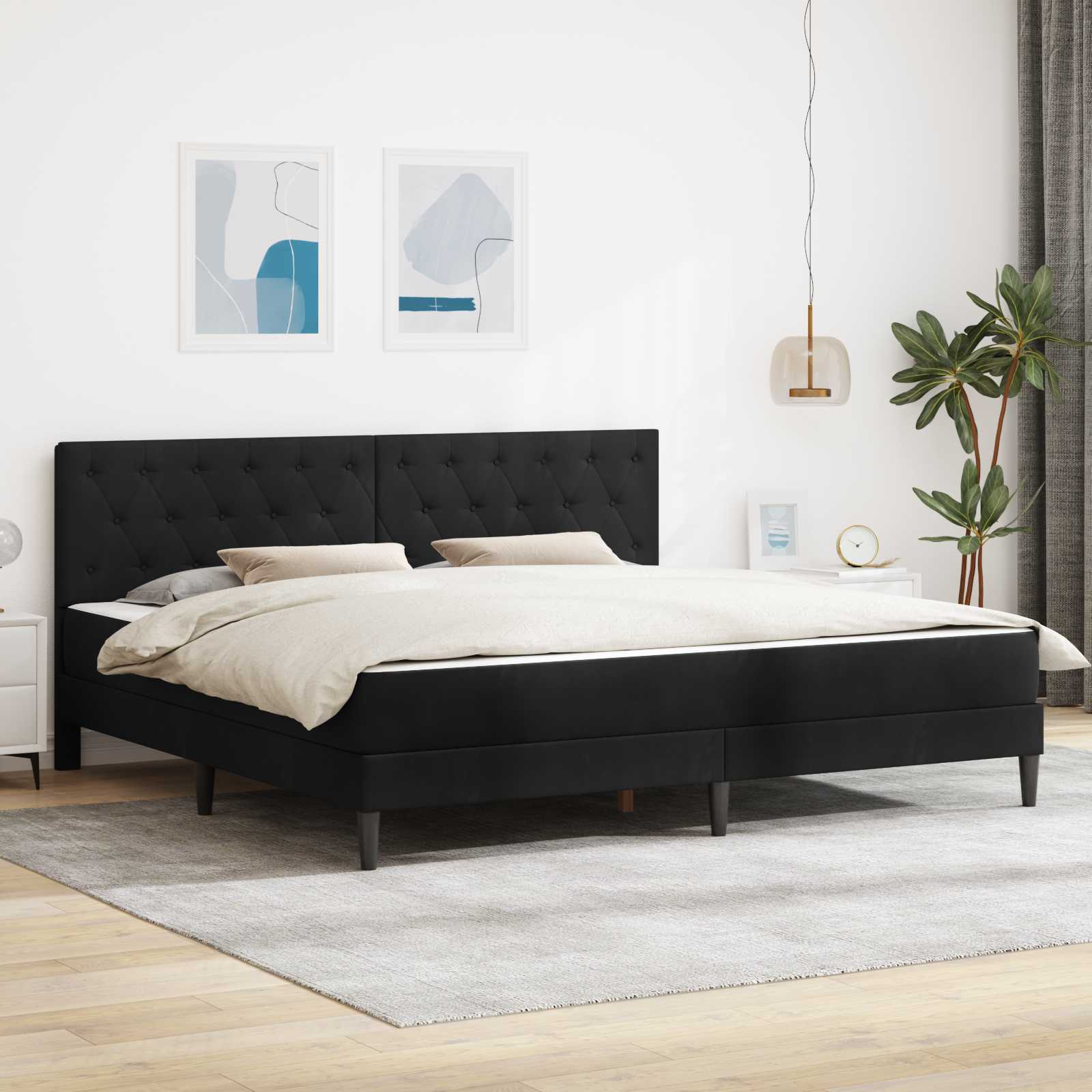 vidaXL Rama łóżka z materacem Z zagłówkiem Czarny 200 x 200 cm Aksamit