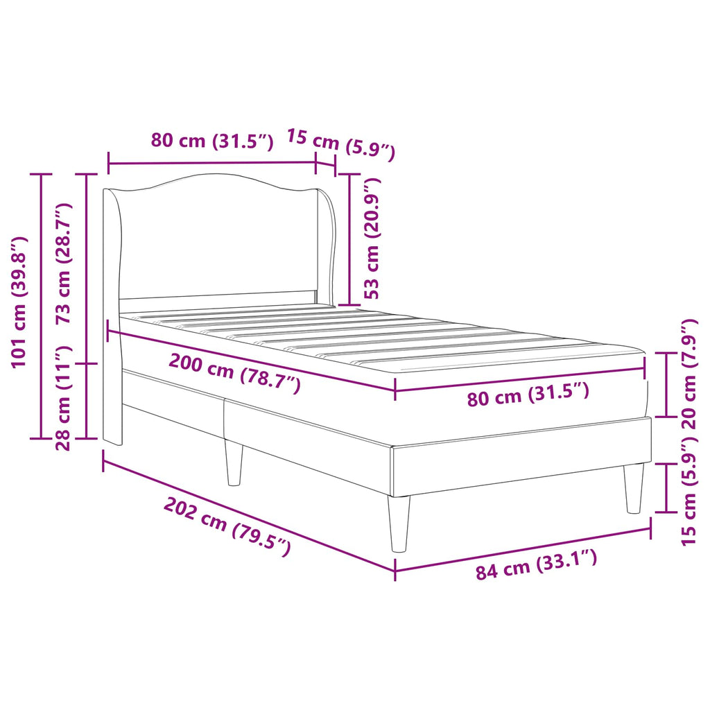 vidaXL Ramka łóżka Z zagłówkiem Szary 80 x 200 cm Ekoskóra