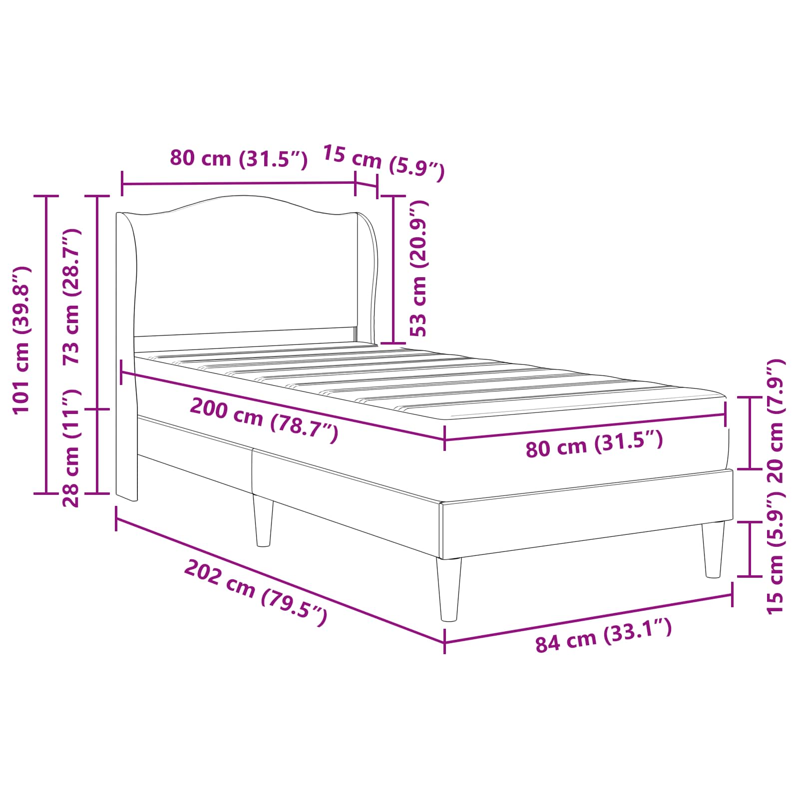 vidaXL Ramka łóżka Z zagłówkiem Szary 80 x 200 cm Ekoskóra