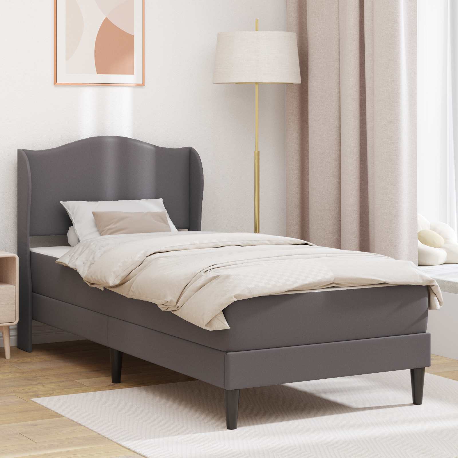 vidaXL Ramka łóżka Z zagłówkiem Szary 90 x 190 cm Ekoskóra