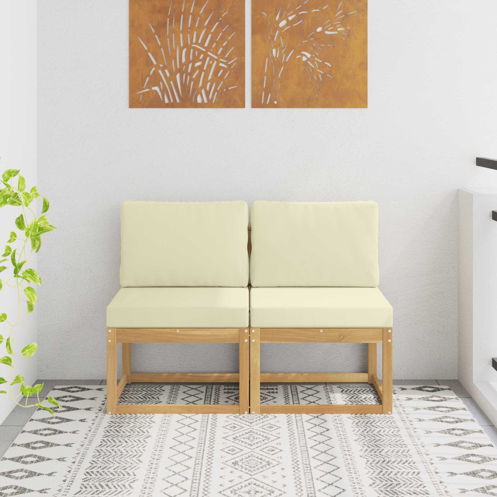vidaXL 2 Sztuka Środkowa sofa ogrodowa Lite Drewno Akacji Biały