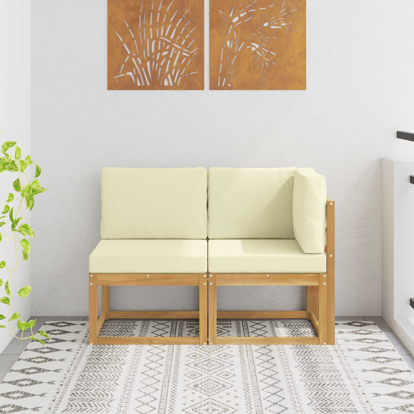 vidaXL Modułowa sofa na zewnątrz 2 Sztuka Biały Lite Drewno Akacji