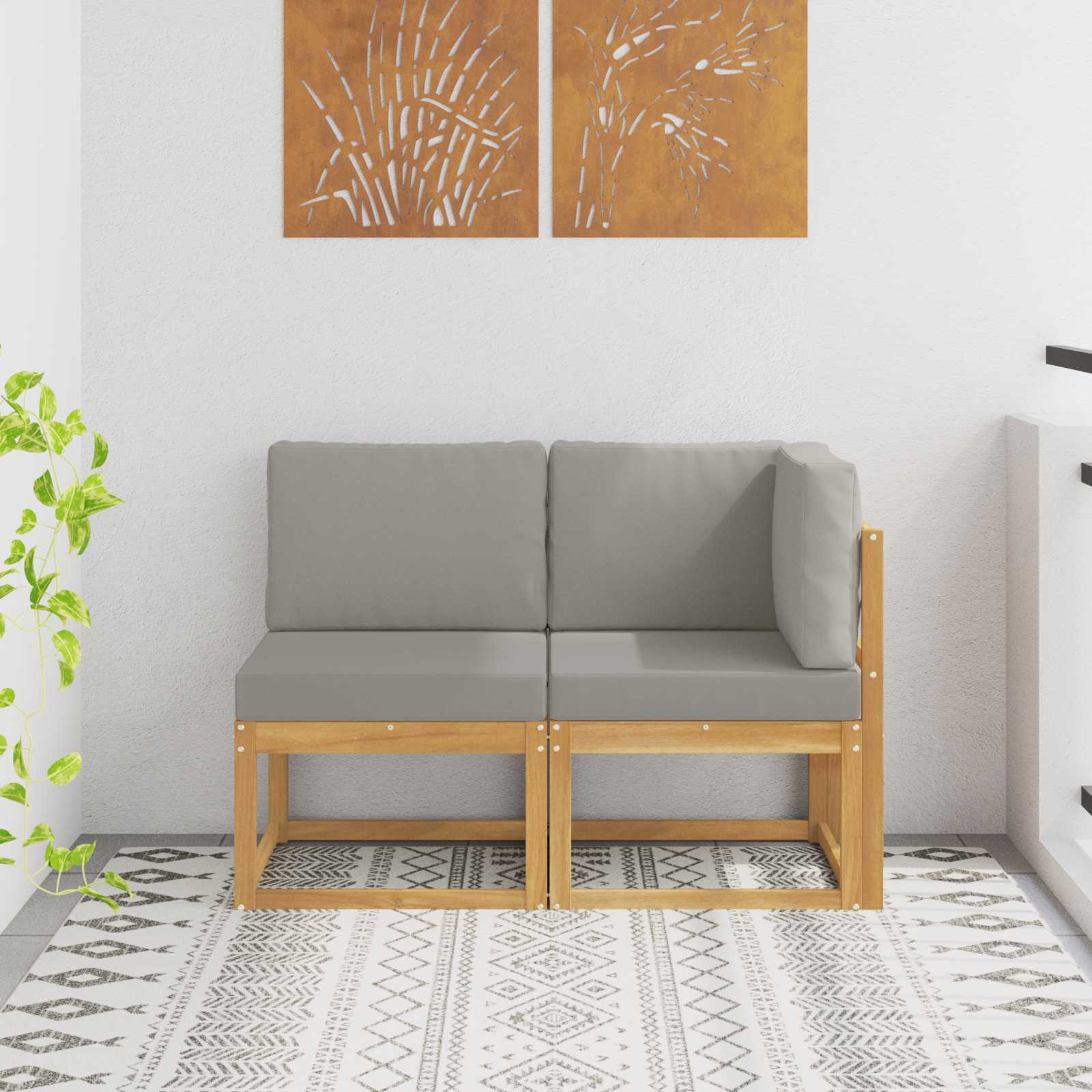 vidaXL Modułowa sofa na zewnątrz 2 Sztuka Biały Lite Drewno Akacji