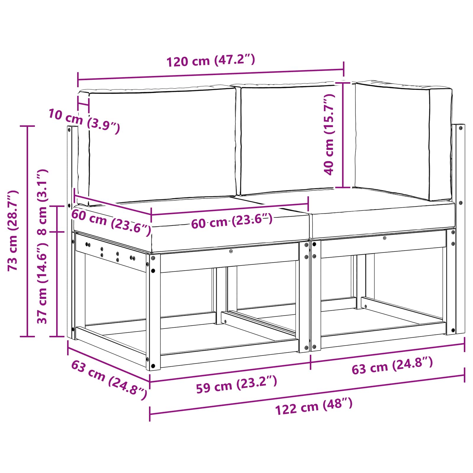 vidaXL Modułowa sofa na zewnątrz 2 Sztuka Biały Lite Drewno Akacji