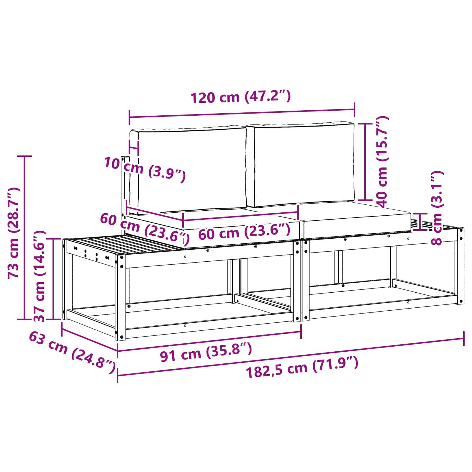 vidaXL Sofa końcowa na zewnątrz 2 Sztuka Biały Lite Drewno Akacji