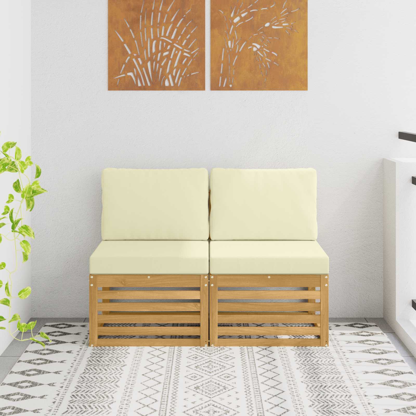 vidaXL 2 Sztuka Środkowa sofa ogrodowa Lite Drewno Akacji Biały