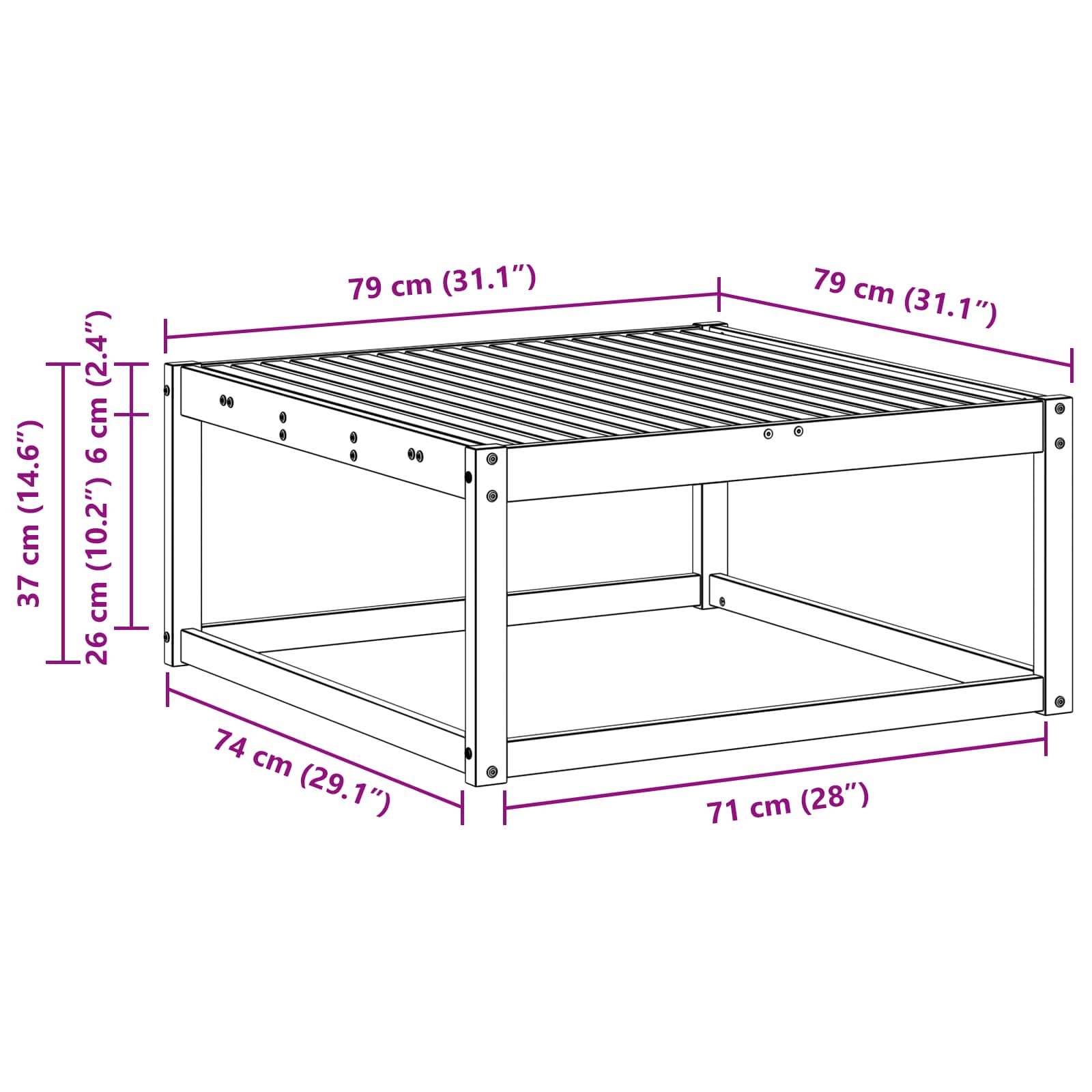 vidaXL Pufa na zewnątrz Lite Drewno Akacji Biały 79 x 79 x 37 cm