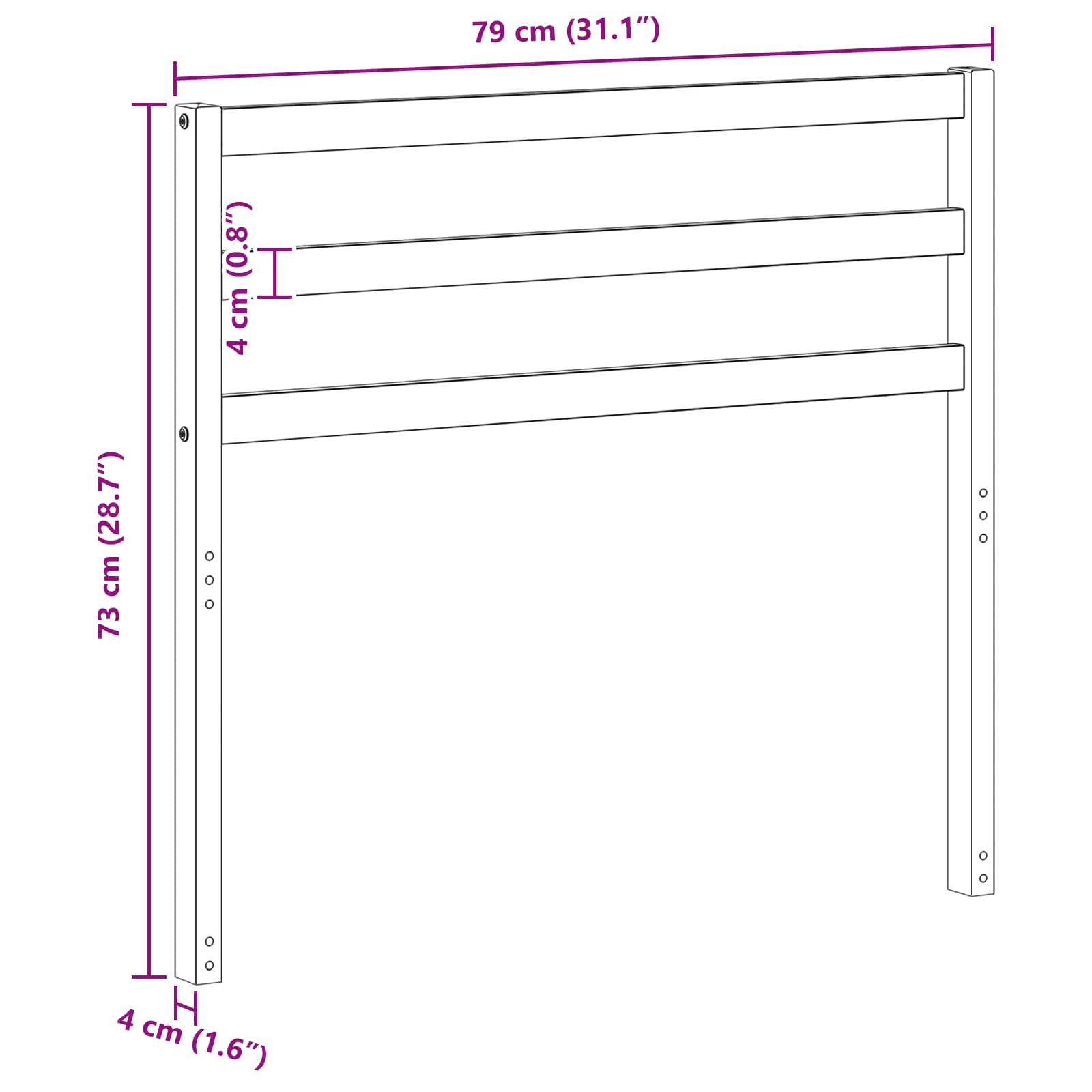vidaXL Moduł Oparcia Biały 79 x 4 x 73 cm Lite Drewno Akacji