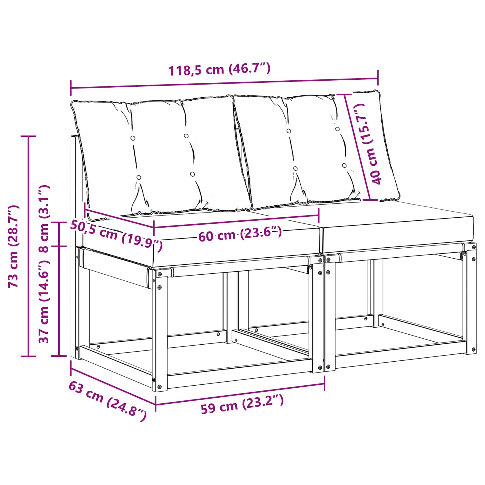vidaXL 2 Sztuka Środkowa sofa ogrodowa