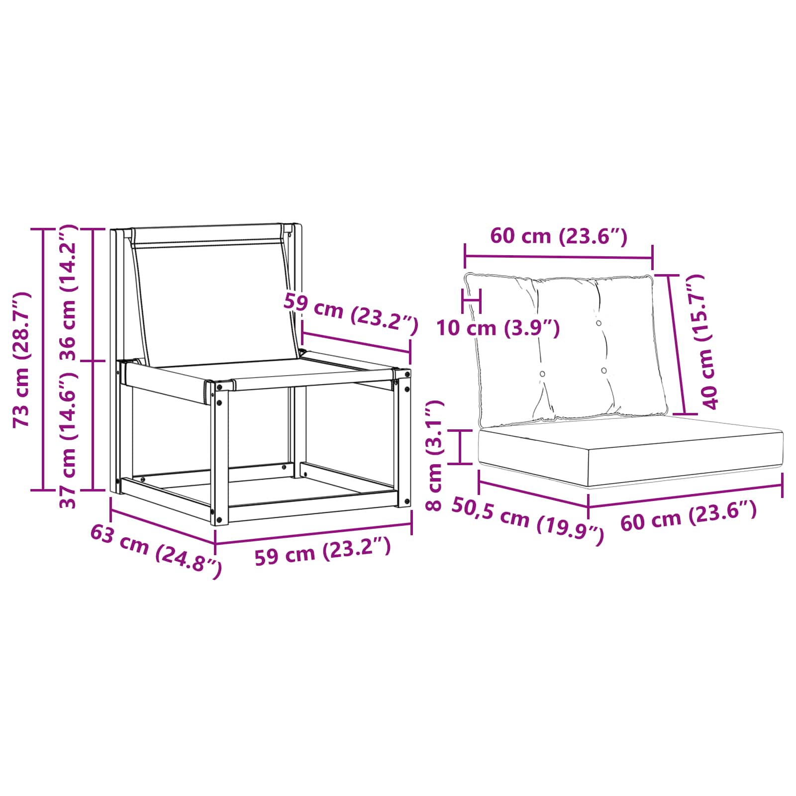 vidaXL 2 Sztuka Środkowa sofa ogrodowa