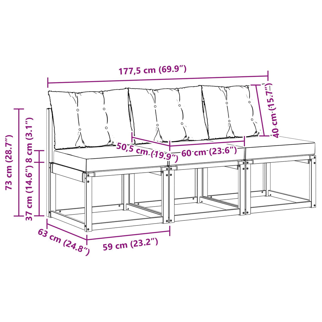 vidaXL 3 Sztuka Środkowa sofa ogrodowa
