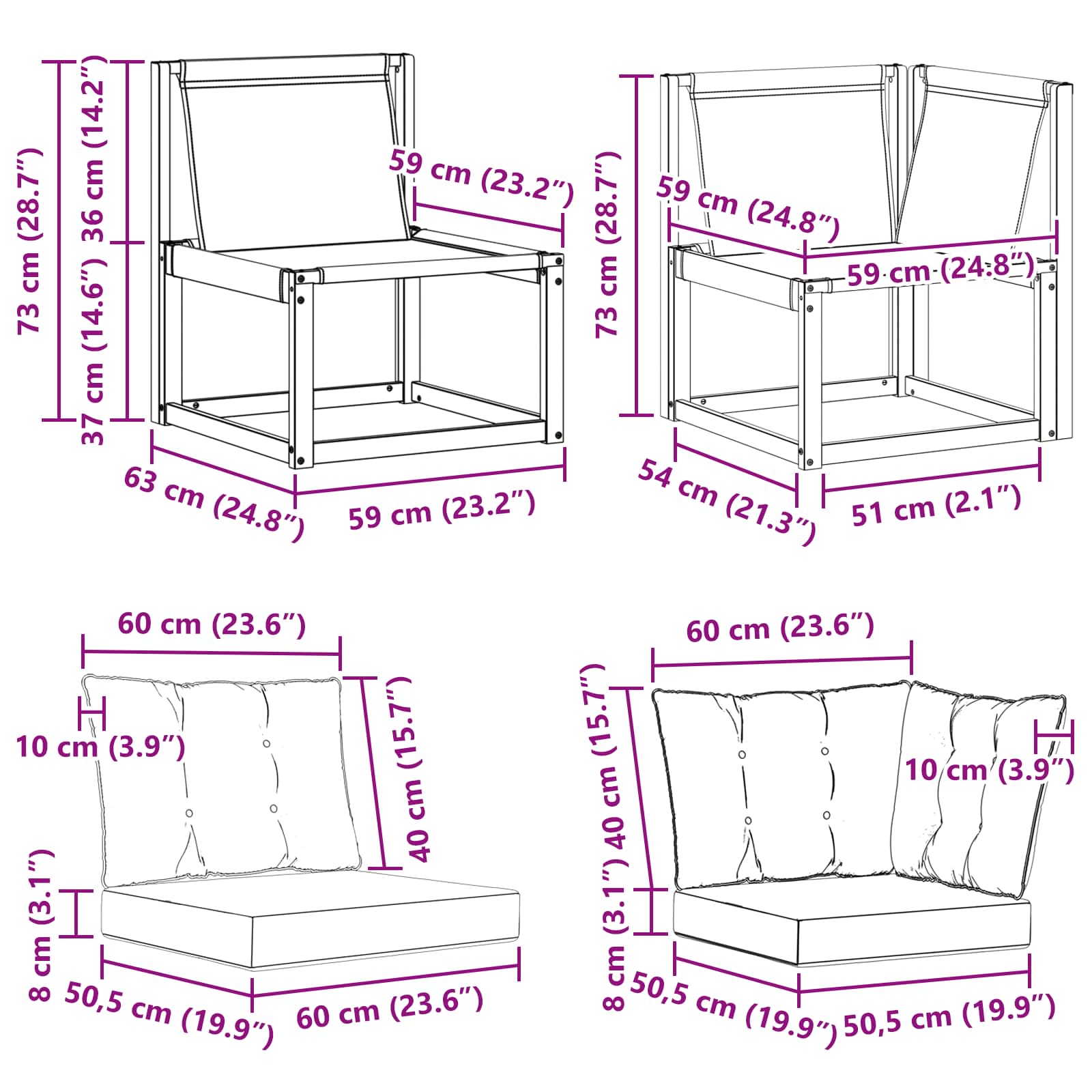 vidaXL Modułowa sofa na zewnątrz z poduszką 2 Sztuka Biały