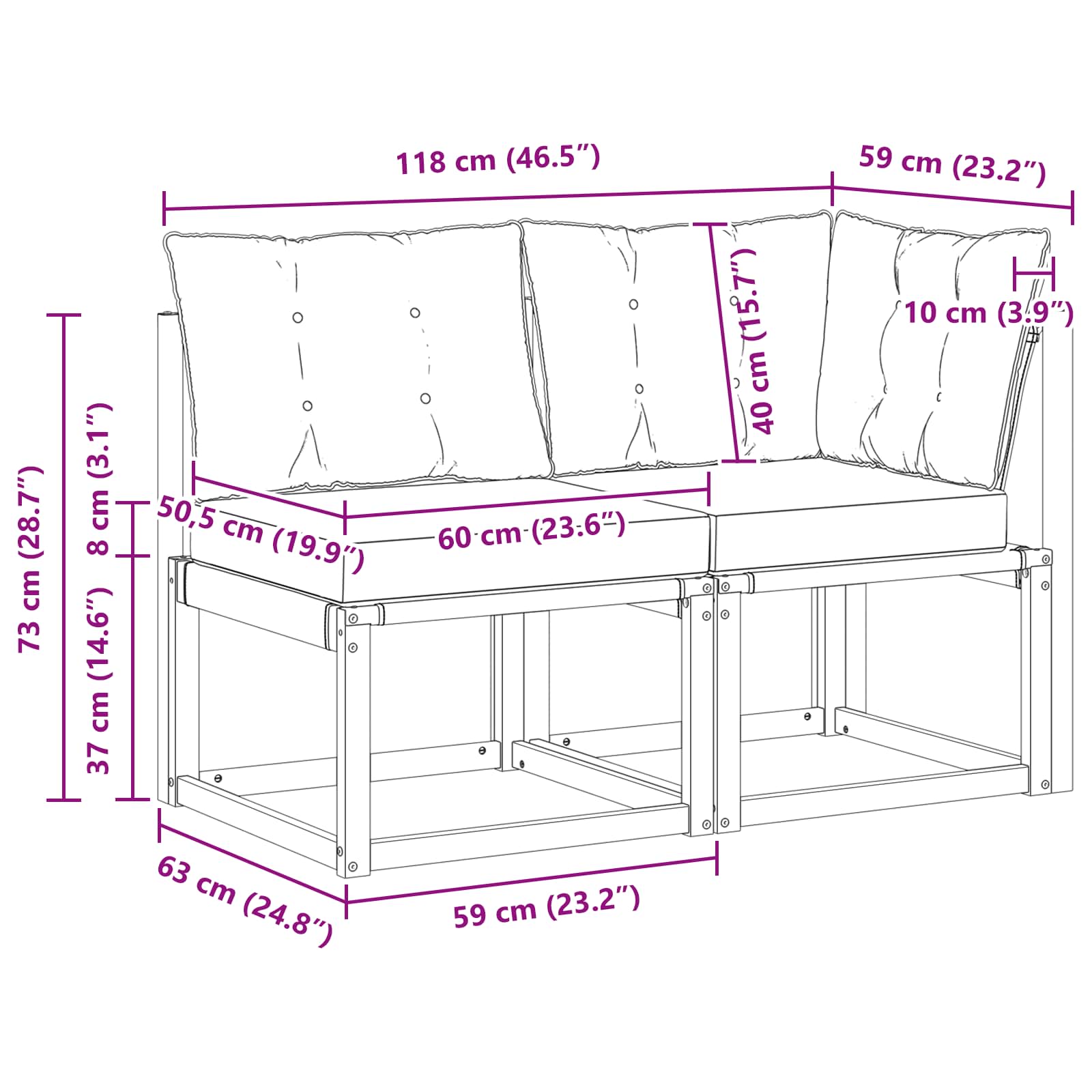 vidaXL Modułowa sofa na zewnątrz z poduszką 2 Sztuka Biały