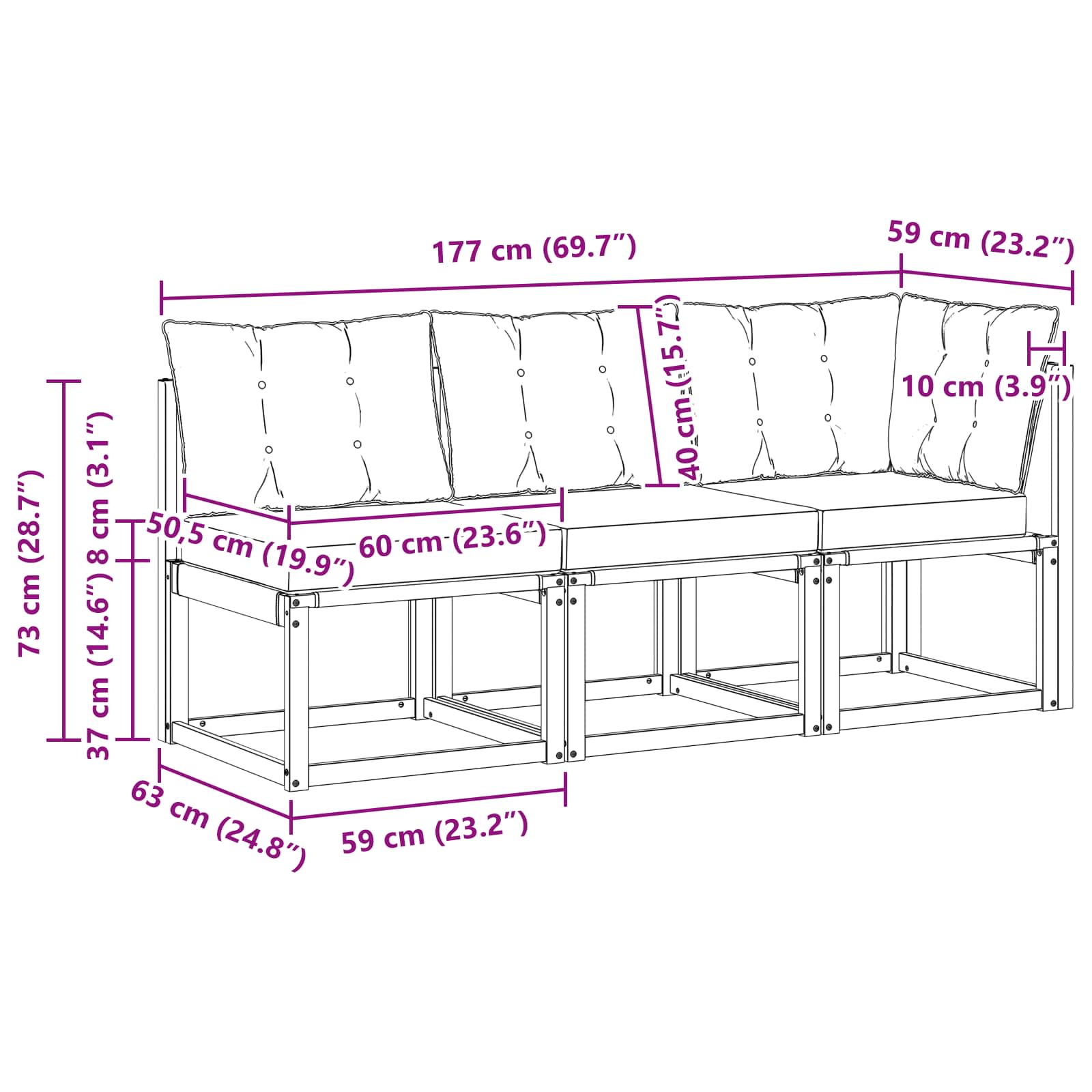 vidaXL Modułowa sofa na zewnątrz z poduszką 3 Sztuka Biały