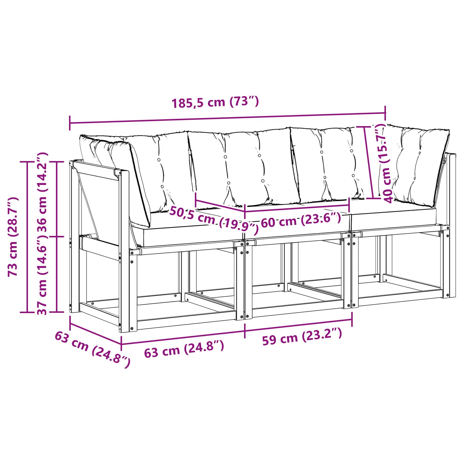 vidaXL Modułowa sofa na zewnątrz z poduszką 3 Sztuka Biały