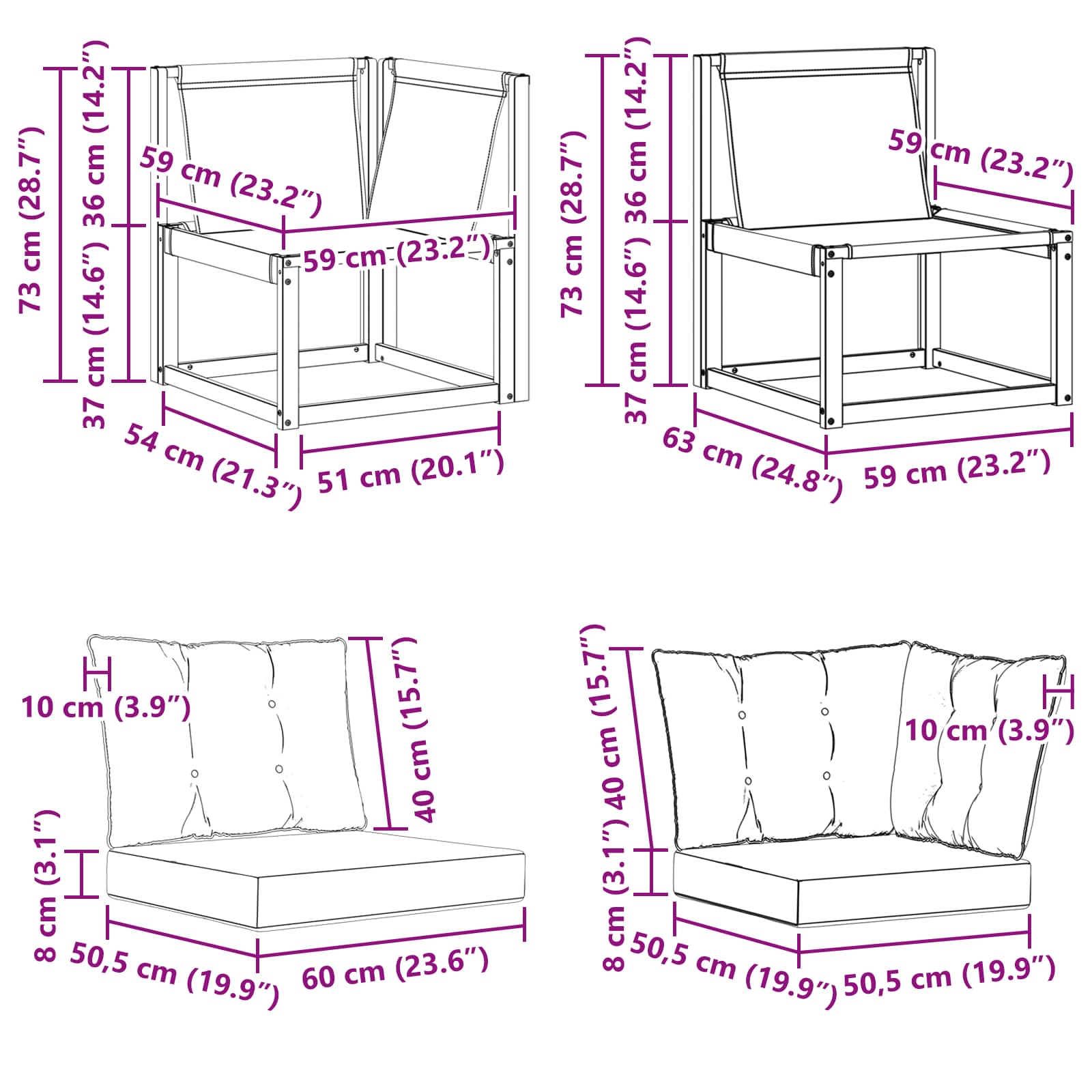vidaXL Modułowa sofa na zewnątrz z poduszką 3 Sztuka Biały