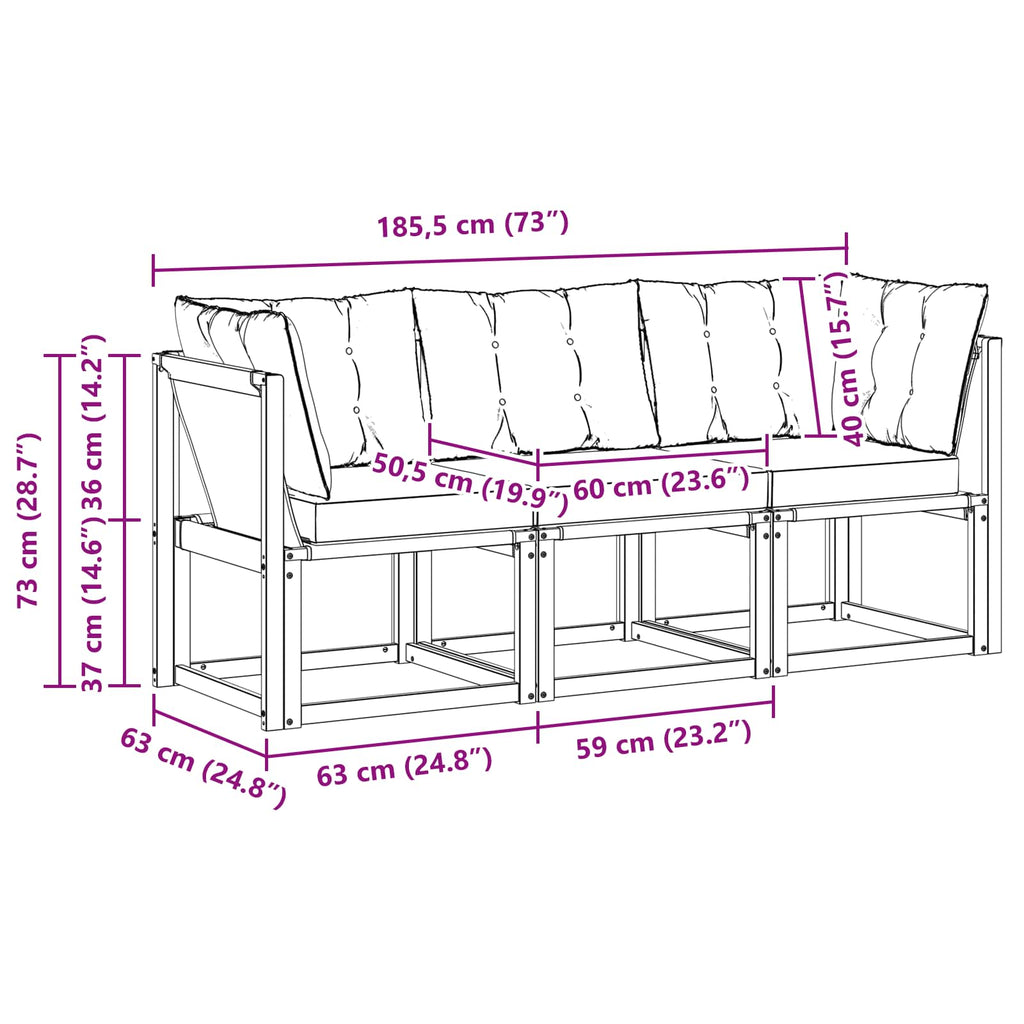 vidaXL Modułowa sofa na zewnątrz z poduszką 3 Sztuka Biały