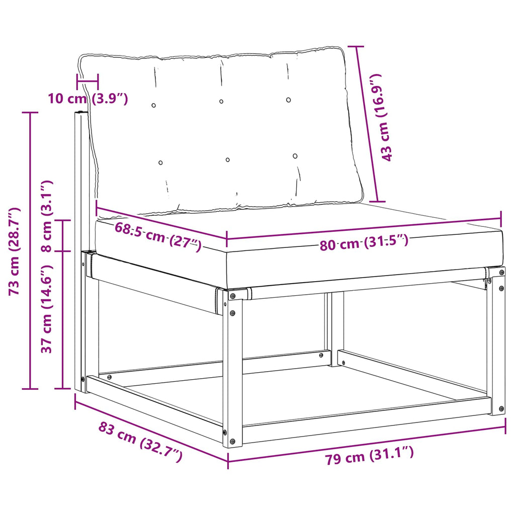 vidaXL Środkowa sofa ogrodowa z poduszką Biały 79 x 83 x 73 cm stal