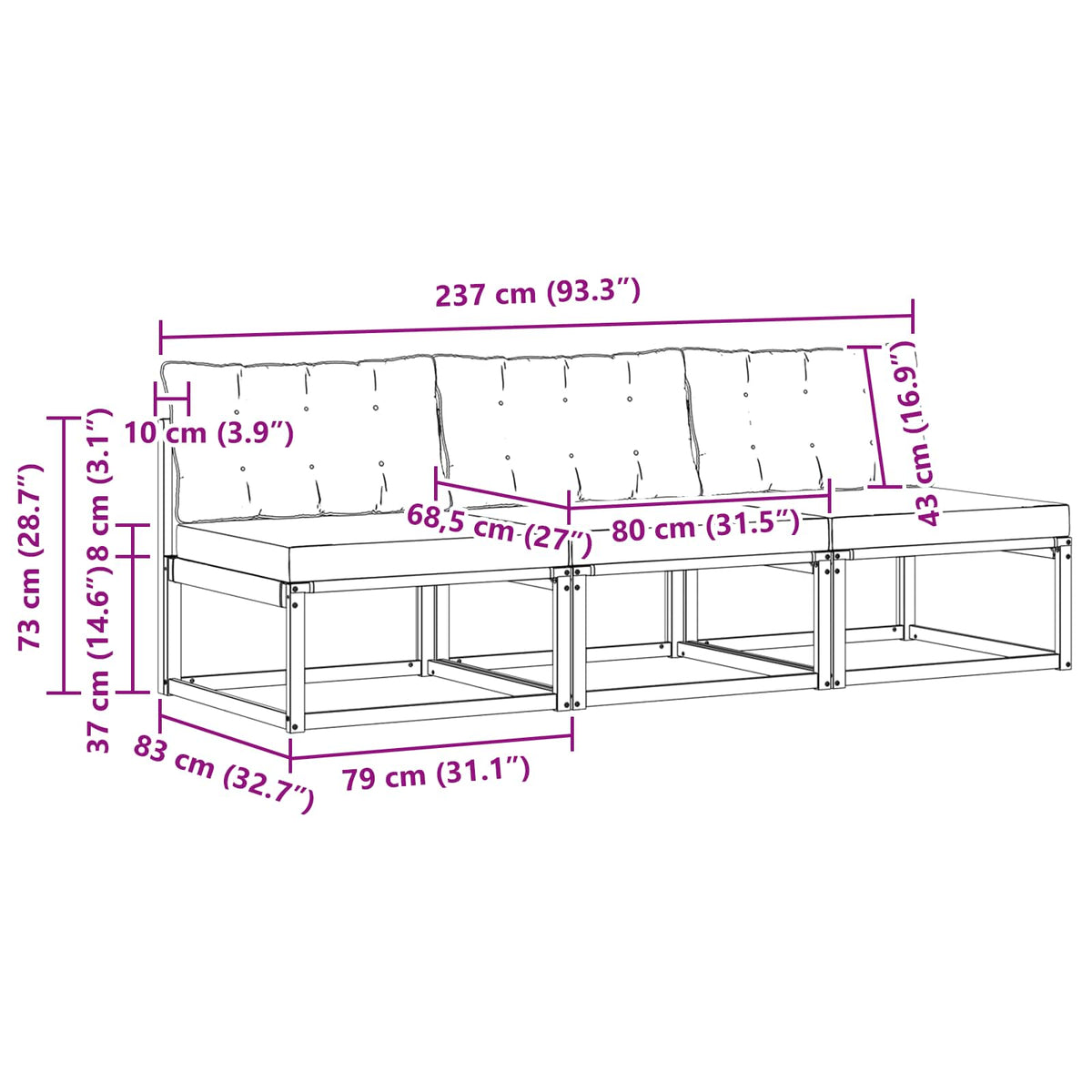 vidaXL Środkowa sofa ogrodowa Lite Drewno Akacji Biały