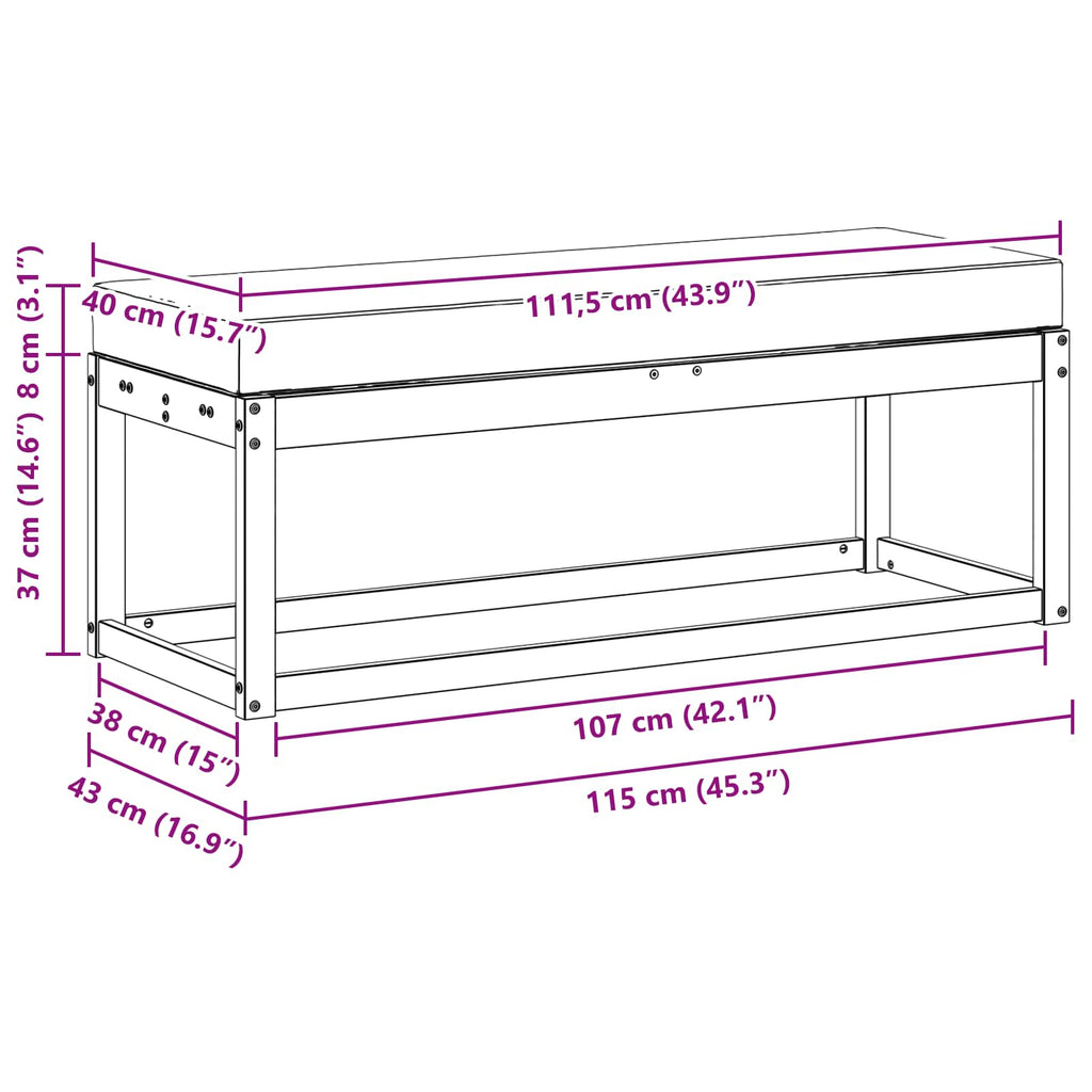 vidaXL Stołek Ławka na Zewnątrz z poduszką Biały 115 x 43 x 45 cm