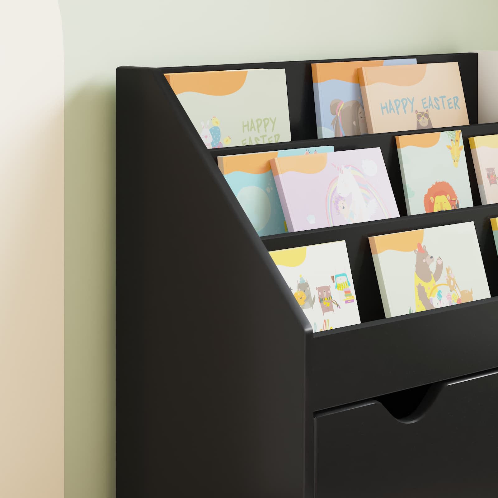 vidaXL Biblioteczka dla dzieci z szufladą Czarny 60 x 29,5 x 69 cm
