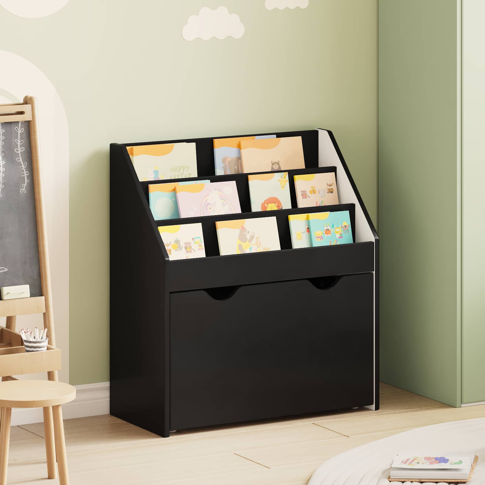 vidaXL Biblioteczka dla dzieci z szufladą Czarny 60 x 29,5 x 69 cm