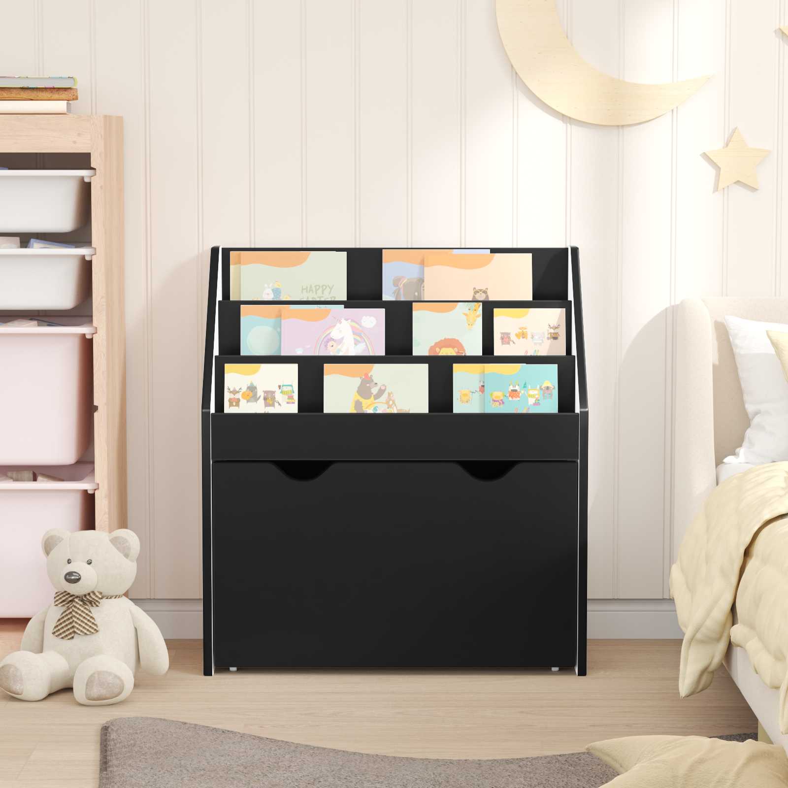 vidaXL Biblioteczka dla dzieci z szufladą Czarny 60 x 29,5 x 69 cm