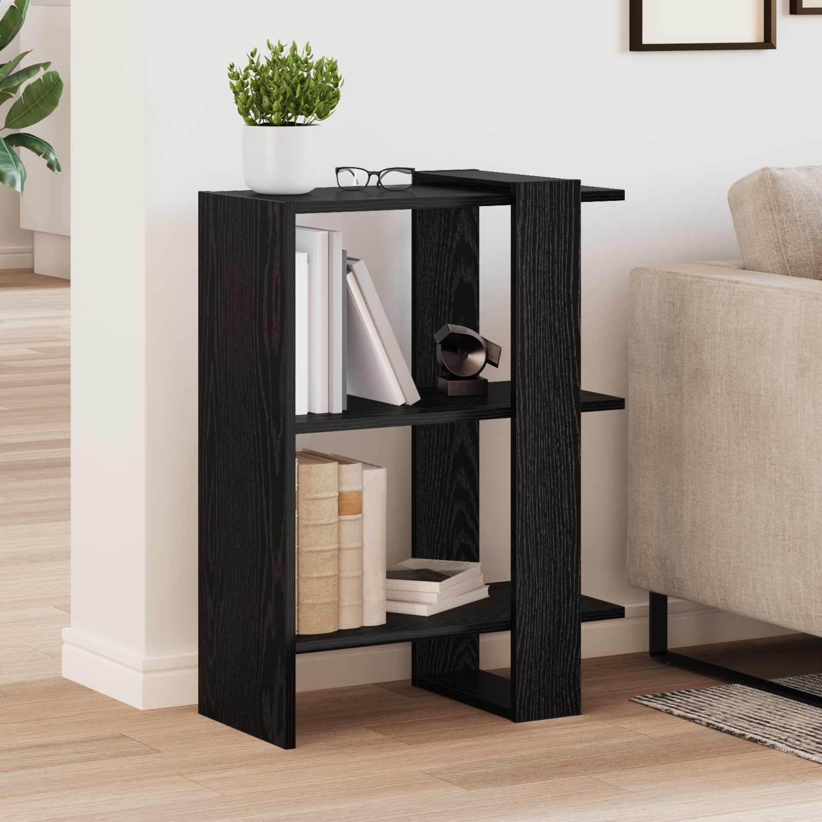vidaXL Półka na książki Czarny Dąb 52 x 25 x 71,5 cm