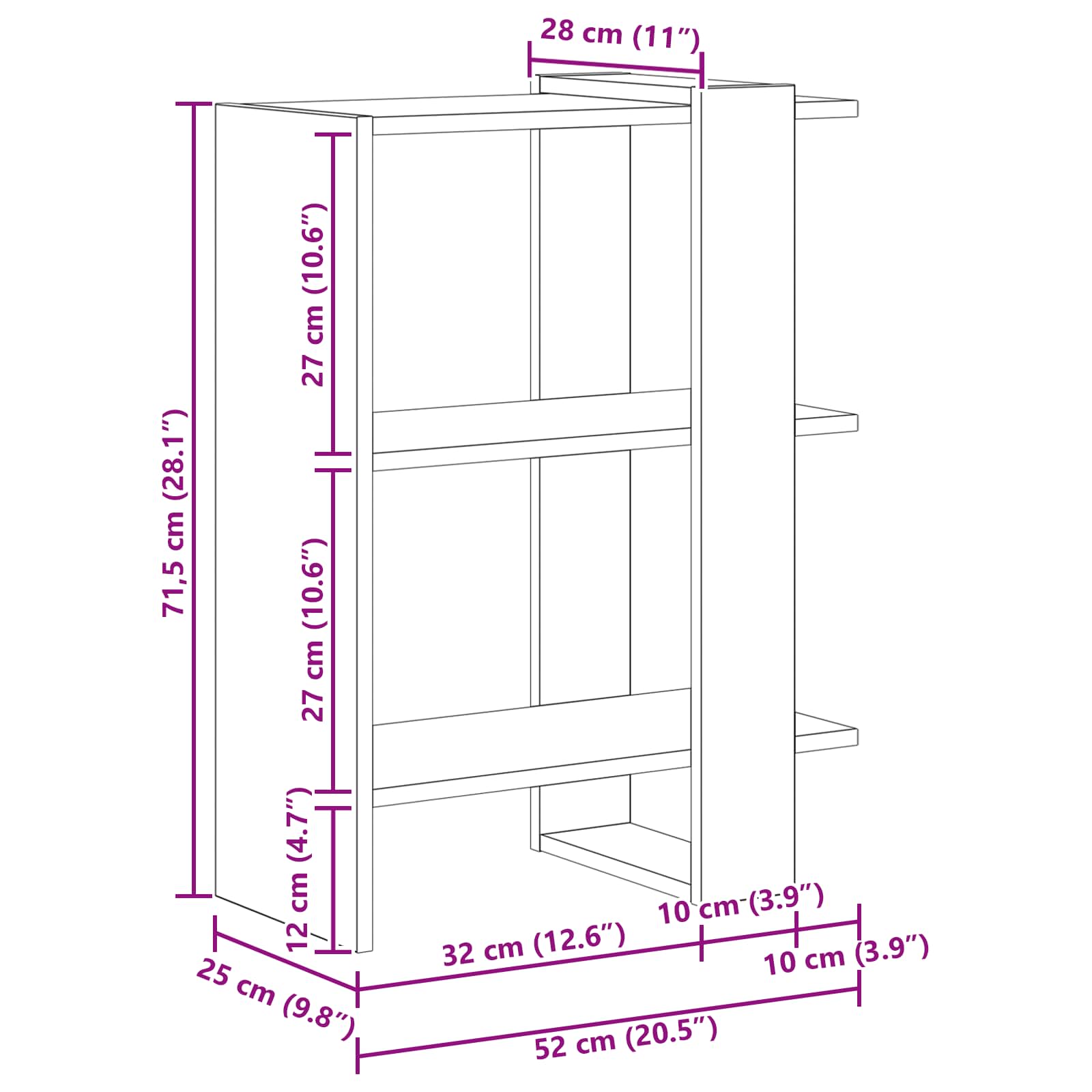 vidaXL Półka na książki Betonowy szary 52 x 25 x 71,5 cm