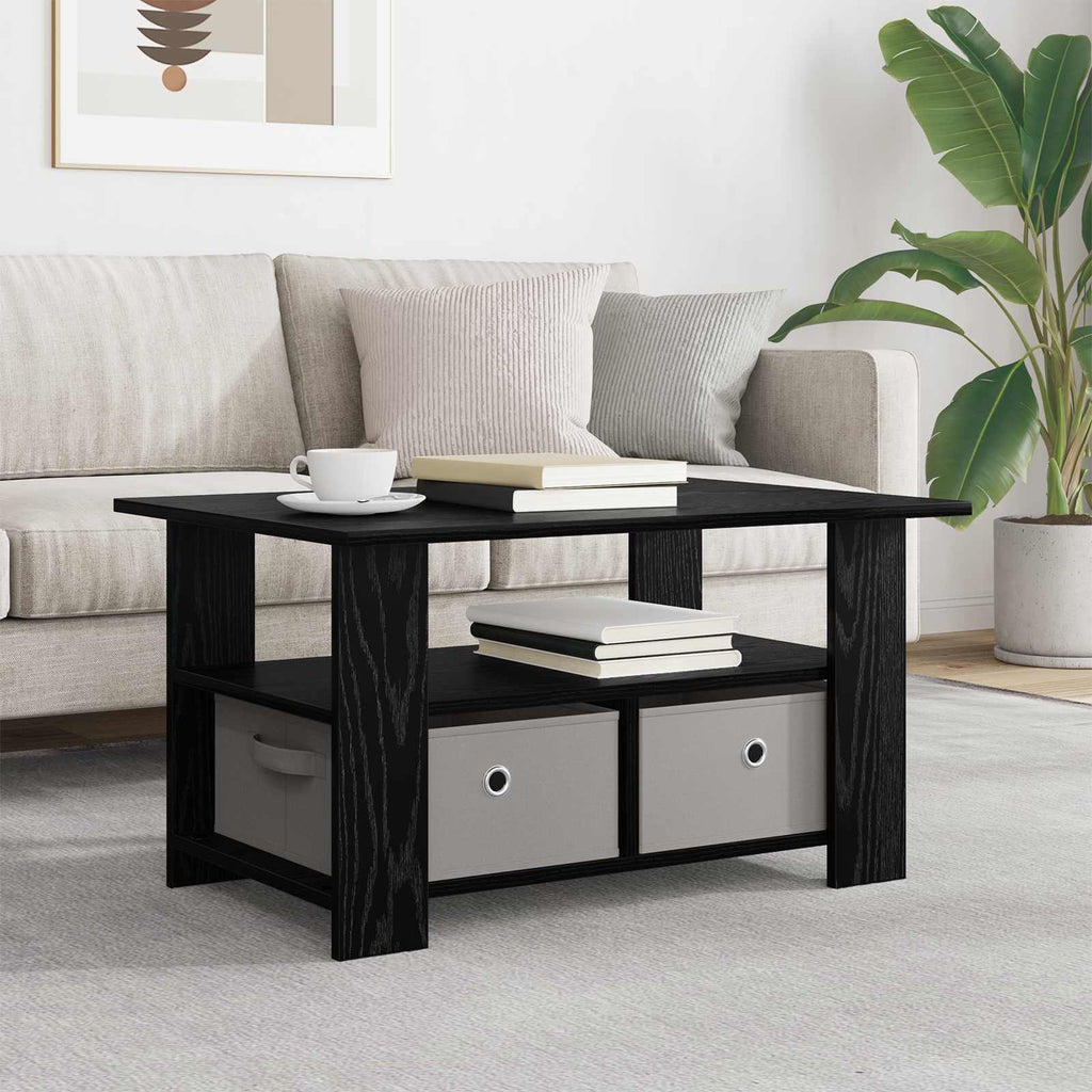 vidaXL Stolik kawowy z szufladą Czarny Dąb 77 x 55 x 42 cm