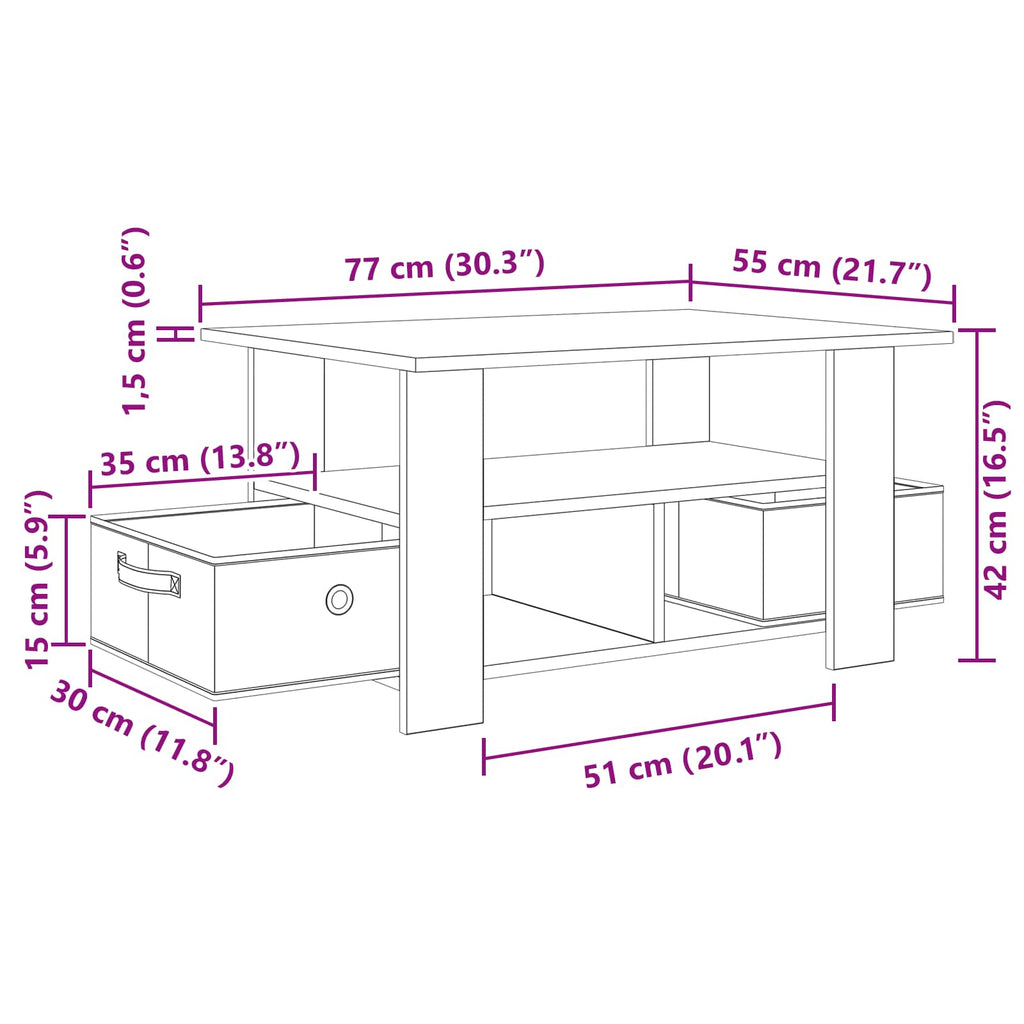 vidaXL Stolik kawowy z szufladą Betonowy szary 77 x 55 x 42 cm