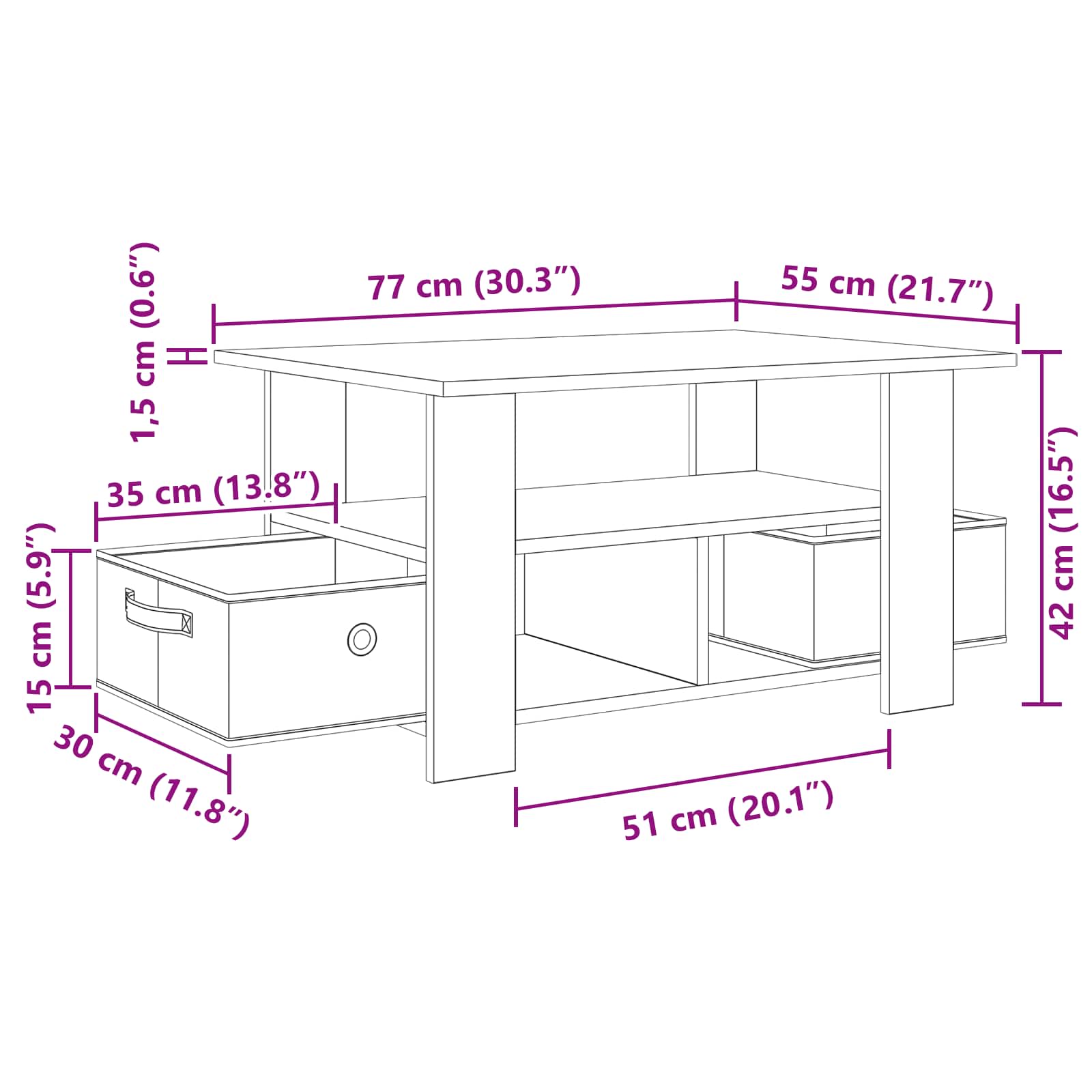 vidaXL Stolik kawowy z szufladą Stare drewno 77 x 55 x 42 cm