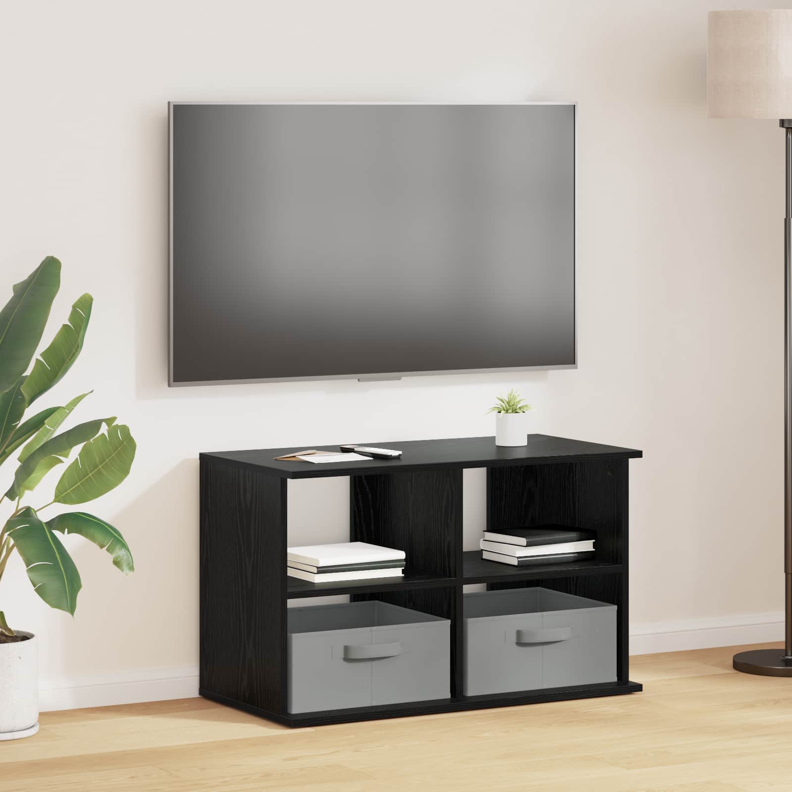 vidaXL Stojak na telewizor z szufladą Czarny Dąb 79 x 40 x 48 cm