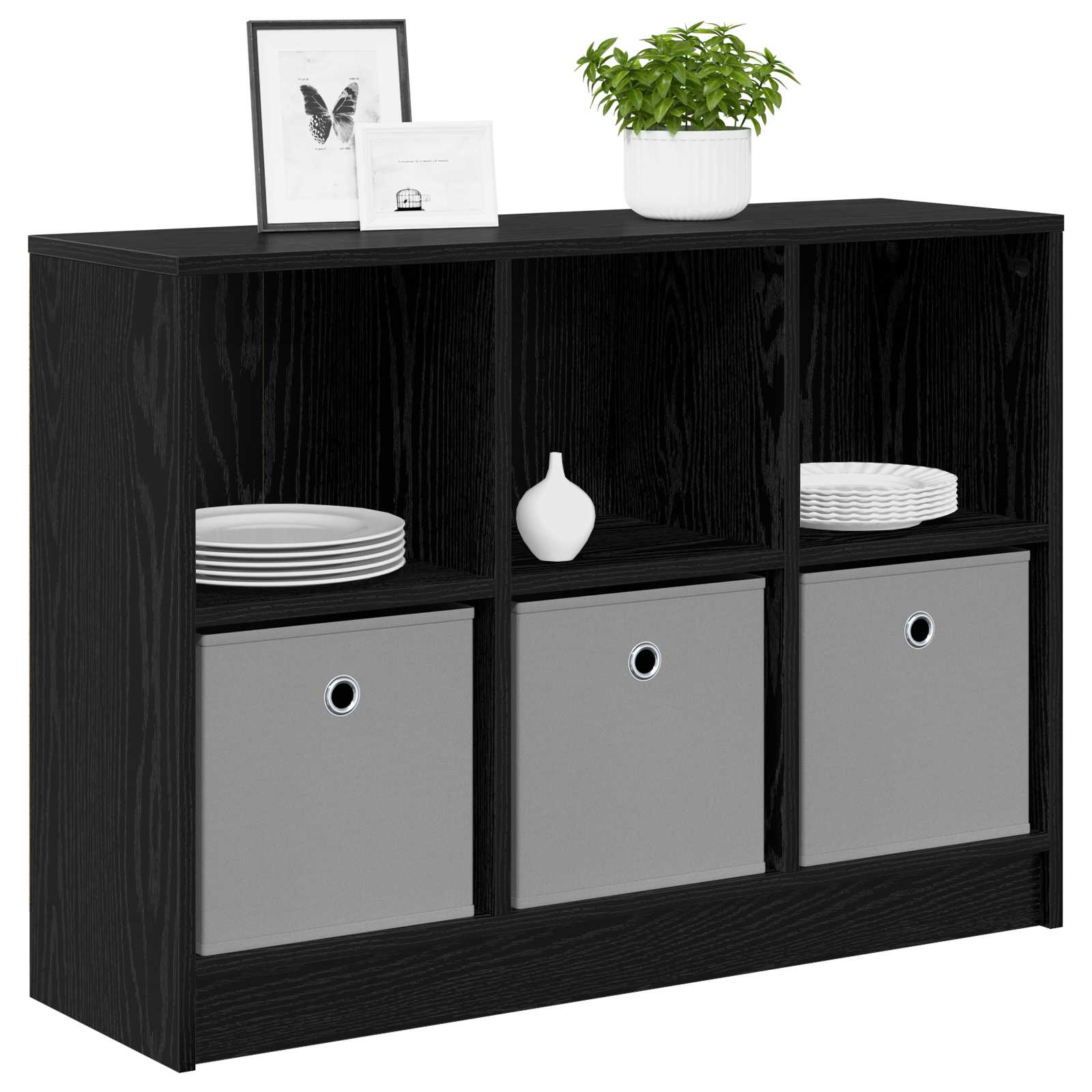 vidaXL Bufet z szufladą Czarny Dąb 88,5 x 27,5 x 63,5 cm