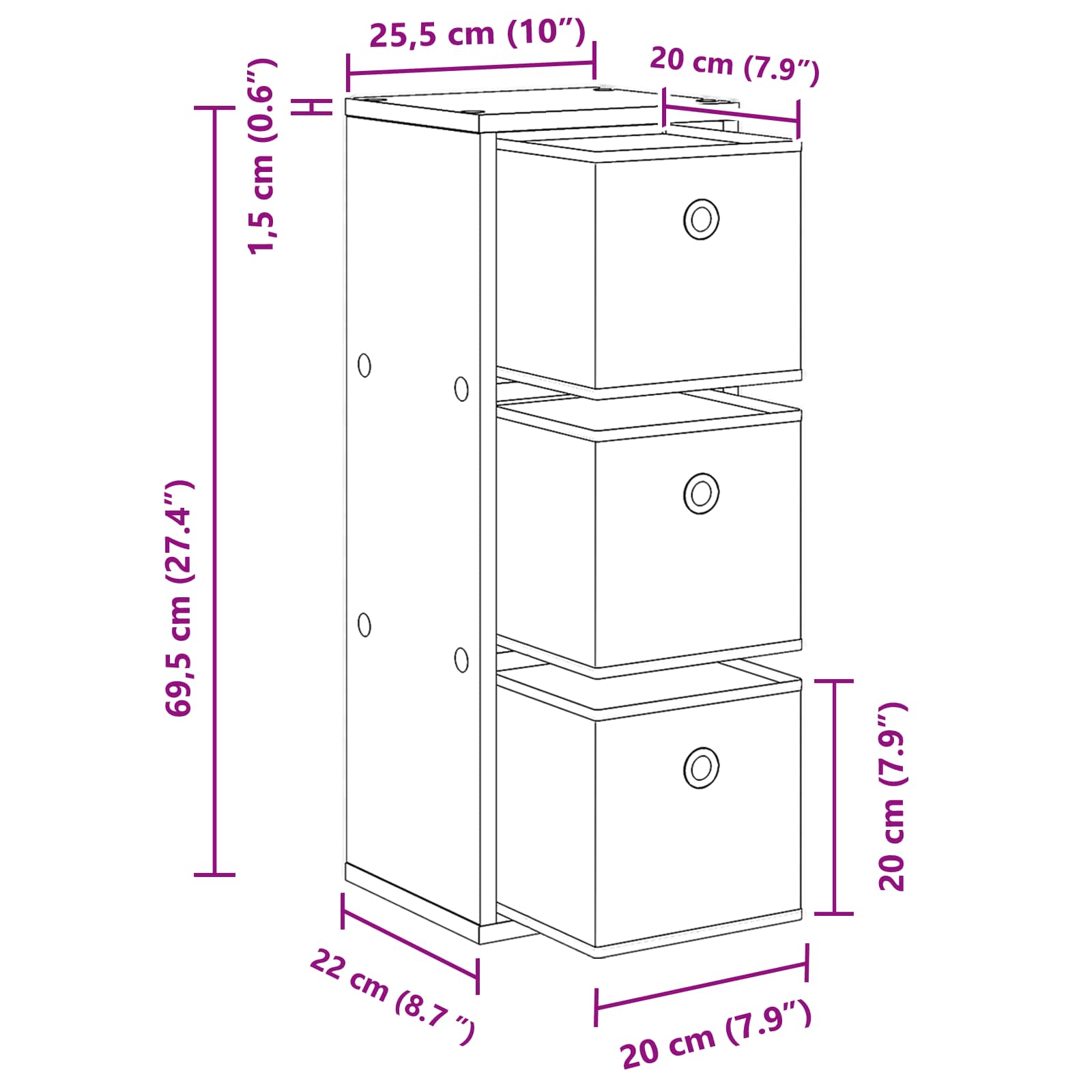 vidaXL Bufet z szufladą Dąb wędzony 25,5 x 22 x 69,5 cm