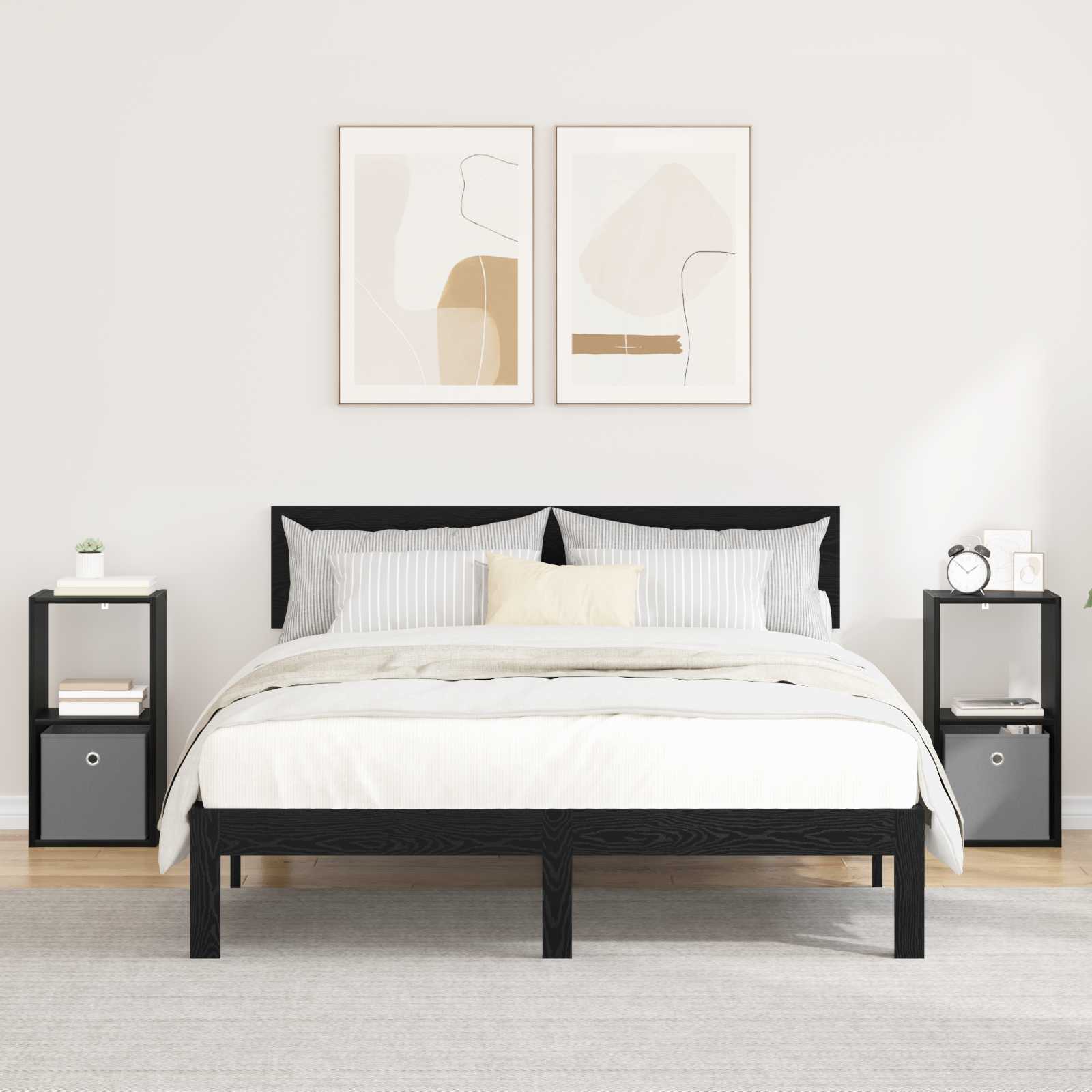 vidaXL Stolik nocny z szufladą 2 pcs Czarny Dąb 30,5 x 27 x 59,5 cm