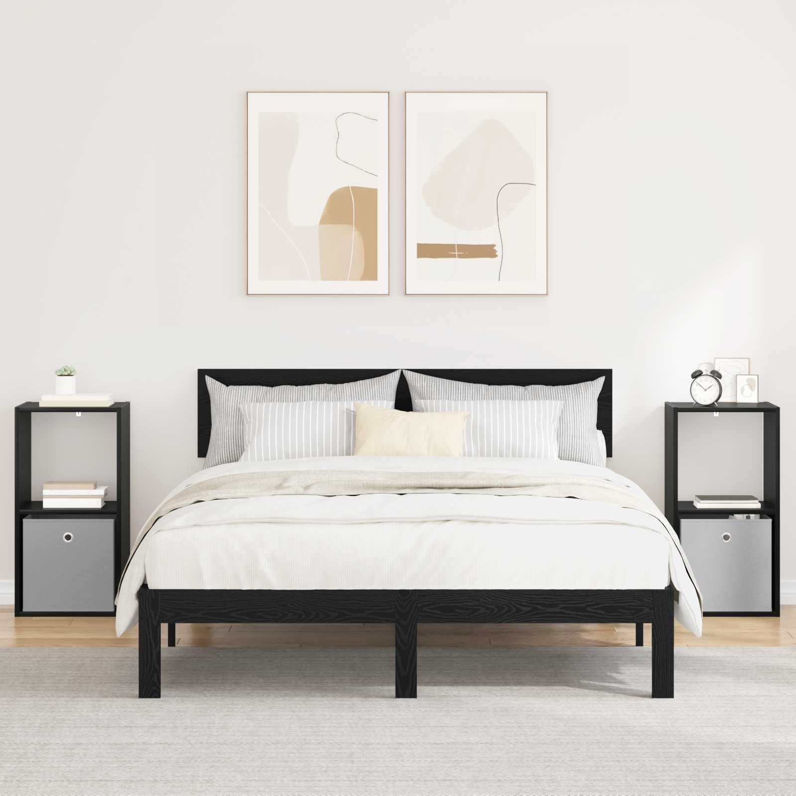 vidaXL Stolik nocny z szufladą 2 pcs Czarny Dąb 35 x 32 x 68,5 cm