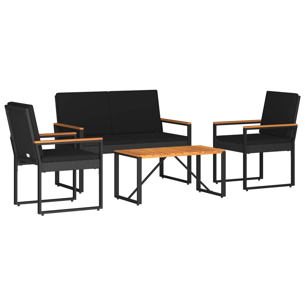 vidaXL Zestaw Mebli Ogrodowych z poduszką 4 pcs Czarny polirattan