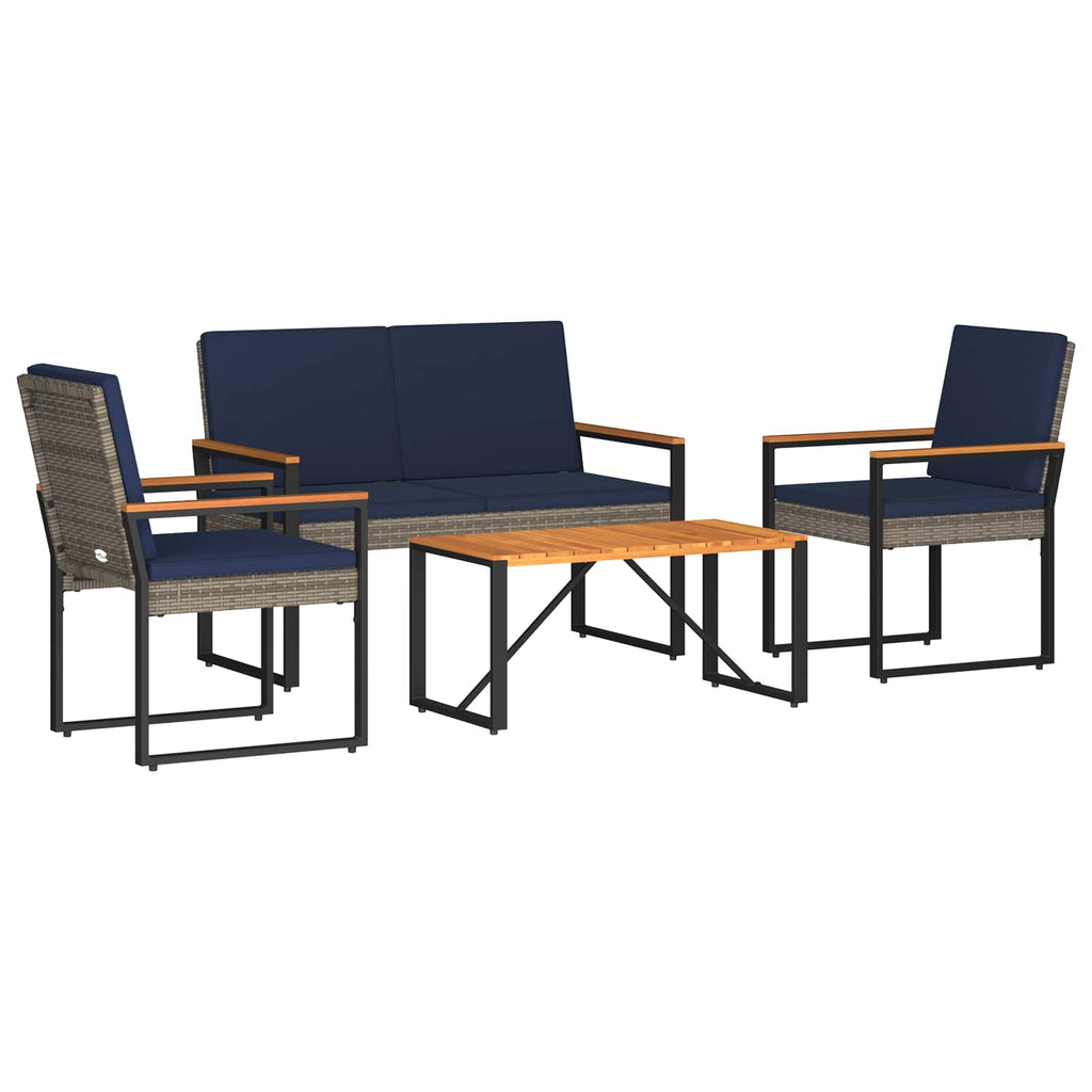 vidaXL Zestaw Mebli Ogrodowych 4 pcs Szary i granatowy polirattan