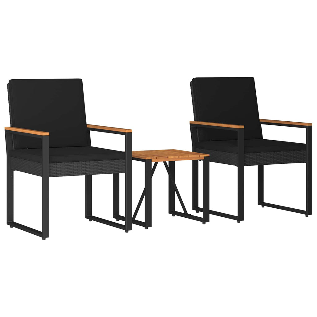 vidaXL Zestaw Mebli Ogrodowych z poduszką 3 pcs Czarny polirattan