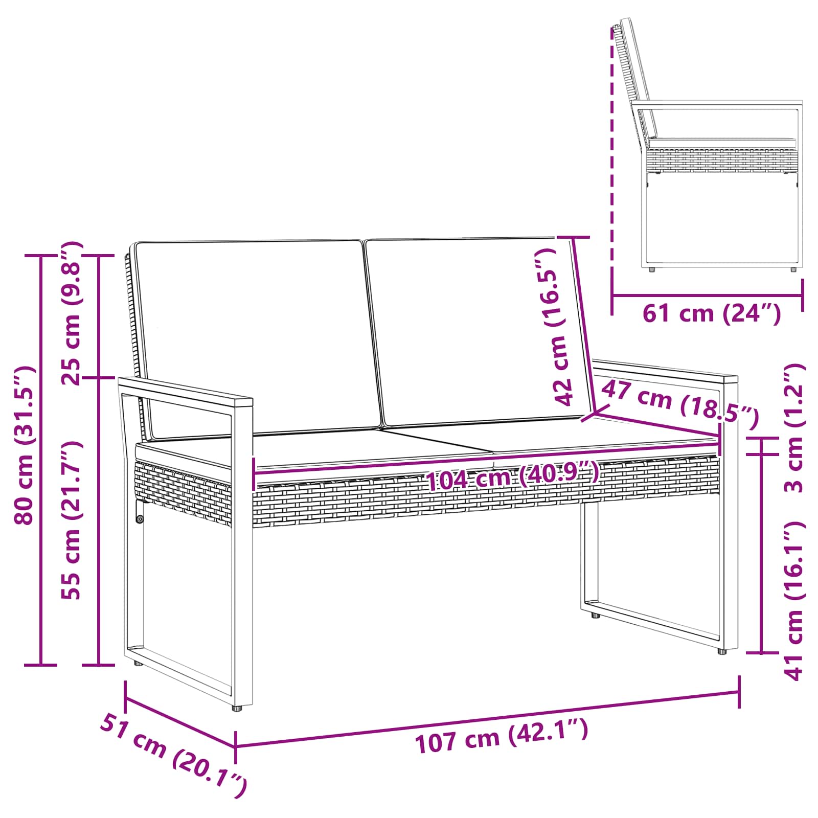 vidaXL Ławka ogrodowa Beżowy i kremowy 107 x 61 x 80 cm polirattan