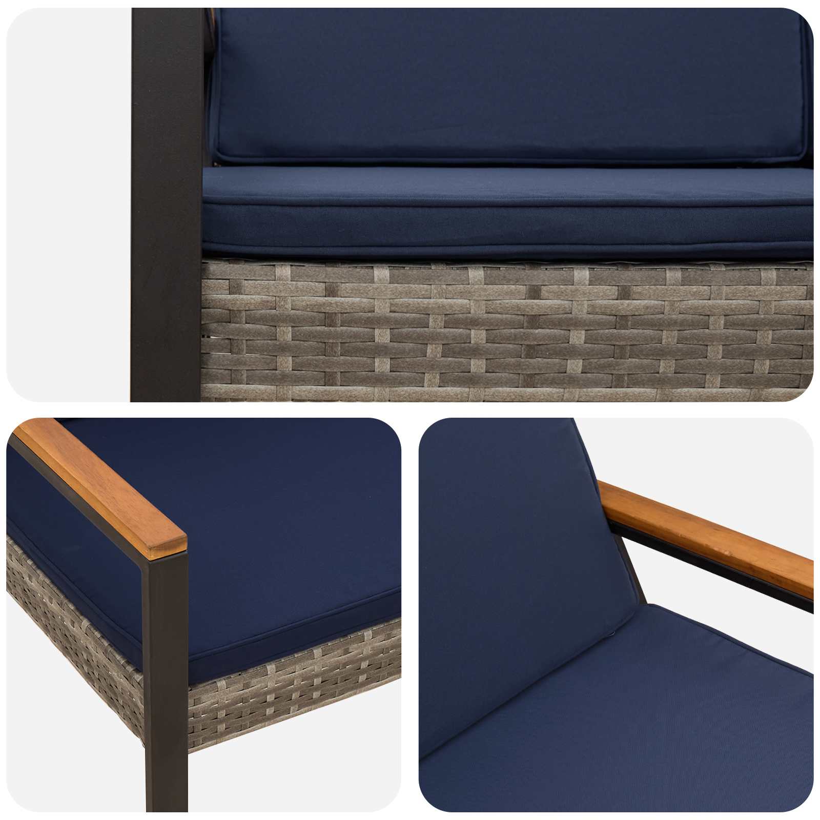 vidaXL Ławka ogrodowa Szary i granatowy 107 x 61 x 80 cm polirattan