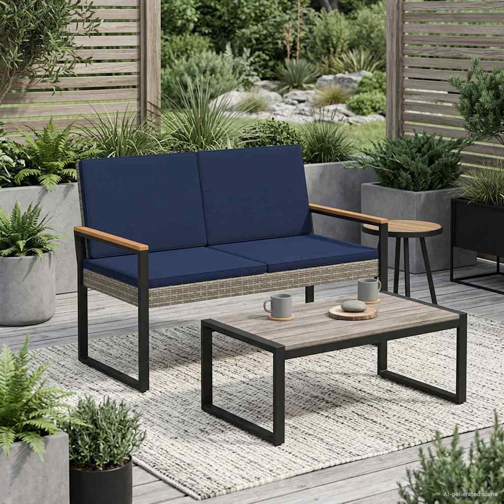 vidaXL Ławka ogrodowa Szary i granatowy 107 x 61 x 80 cm polirattan