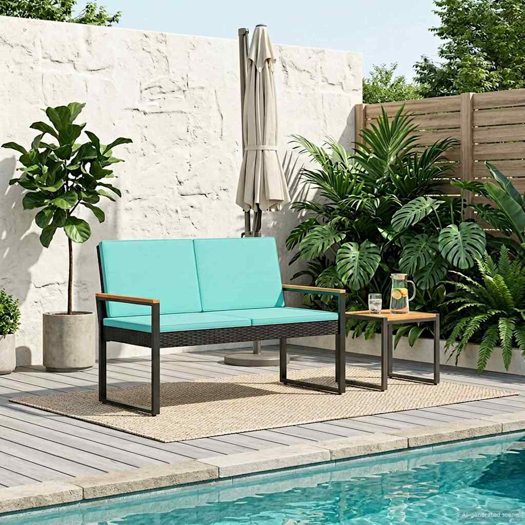 vidaXL Ławka ogrodowa Czarny i Turkusowy 107 x 61 x 80 cm polirattan