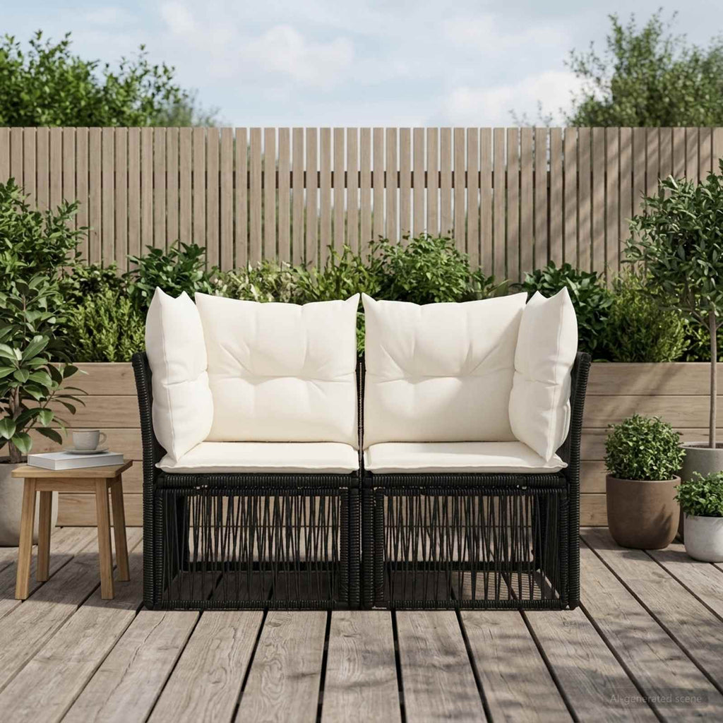 vidaXL Sofa Ogrodowa 2-Liczba miejsc Czarny polirattan