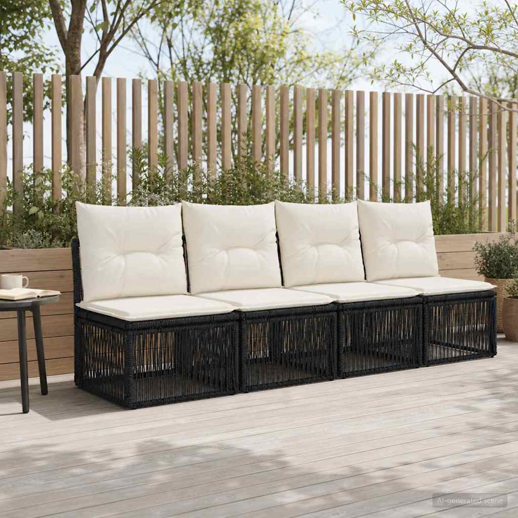 vidaXL Sofa 4-osobowa 4 pcs 4-Liczba miejsc Czarny polirattan