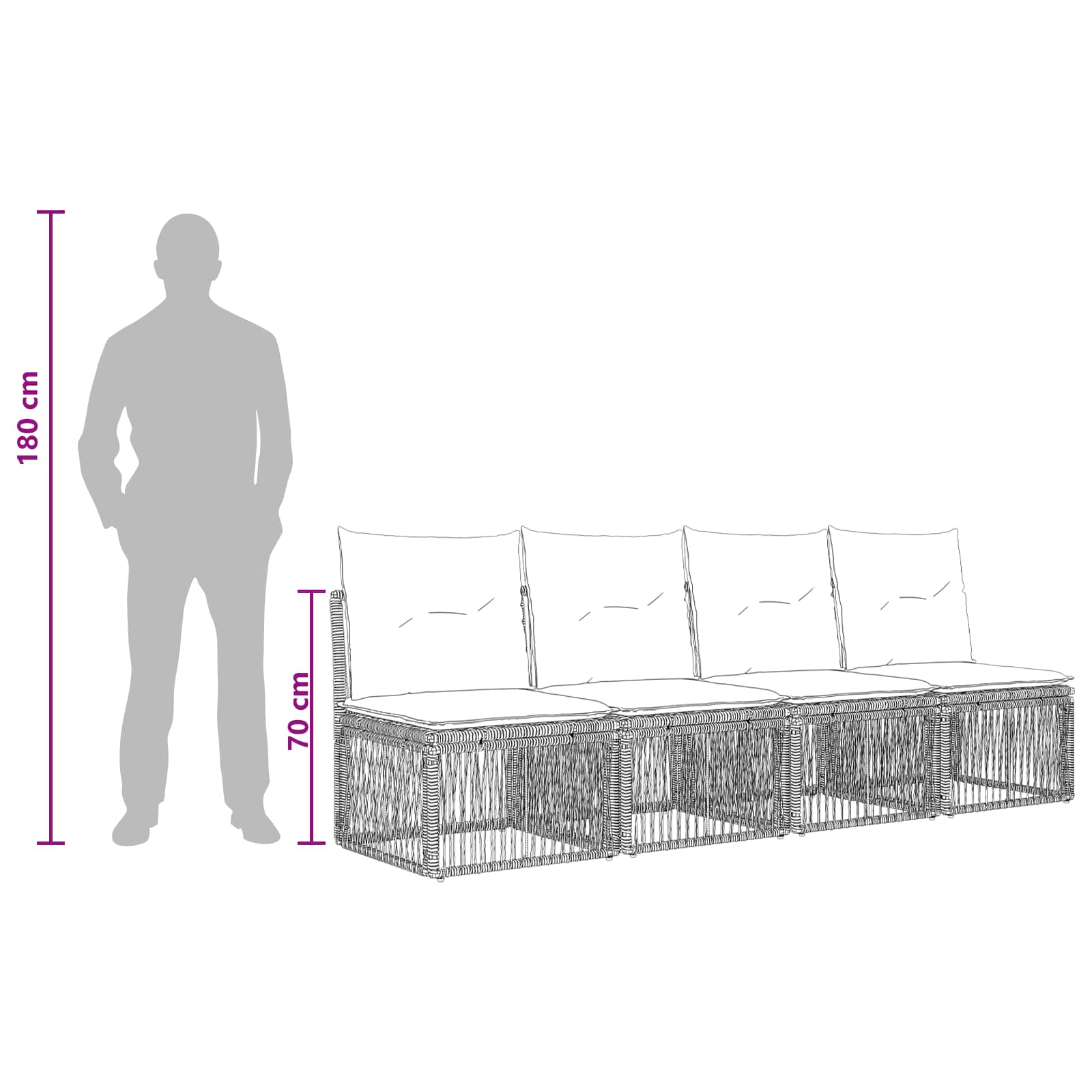 vidaXL Sofa 4-osobowa 4 pcs 4-Liczba miejsc Szary polirattan
