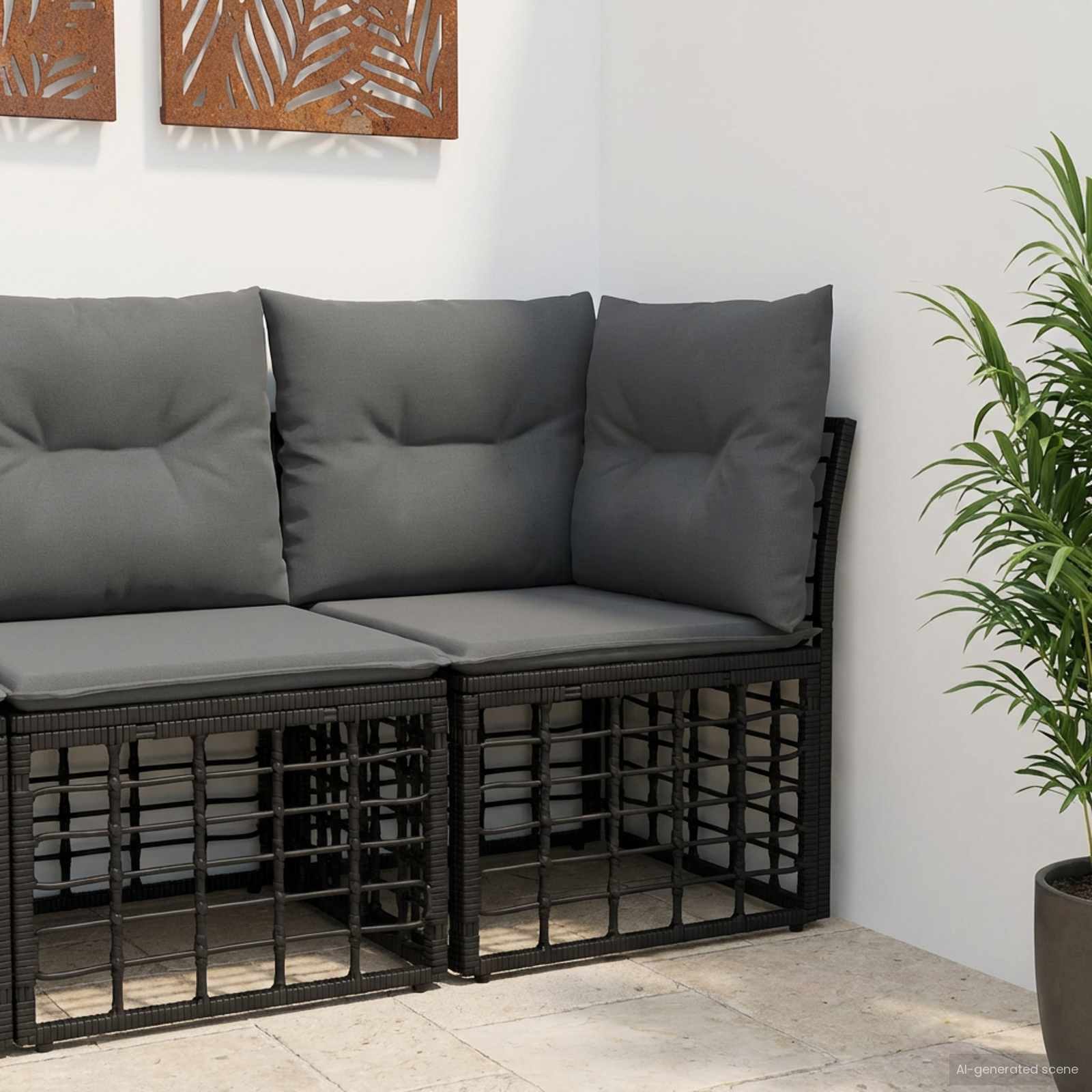 vidaXL Modularna narożna sofa ogrodowa Czarny polirattan