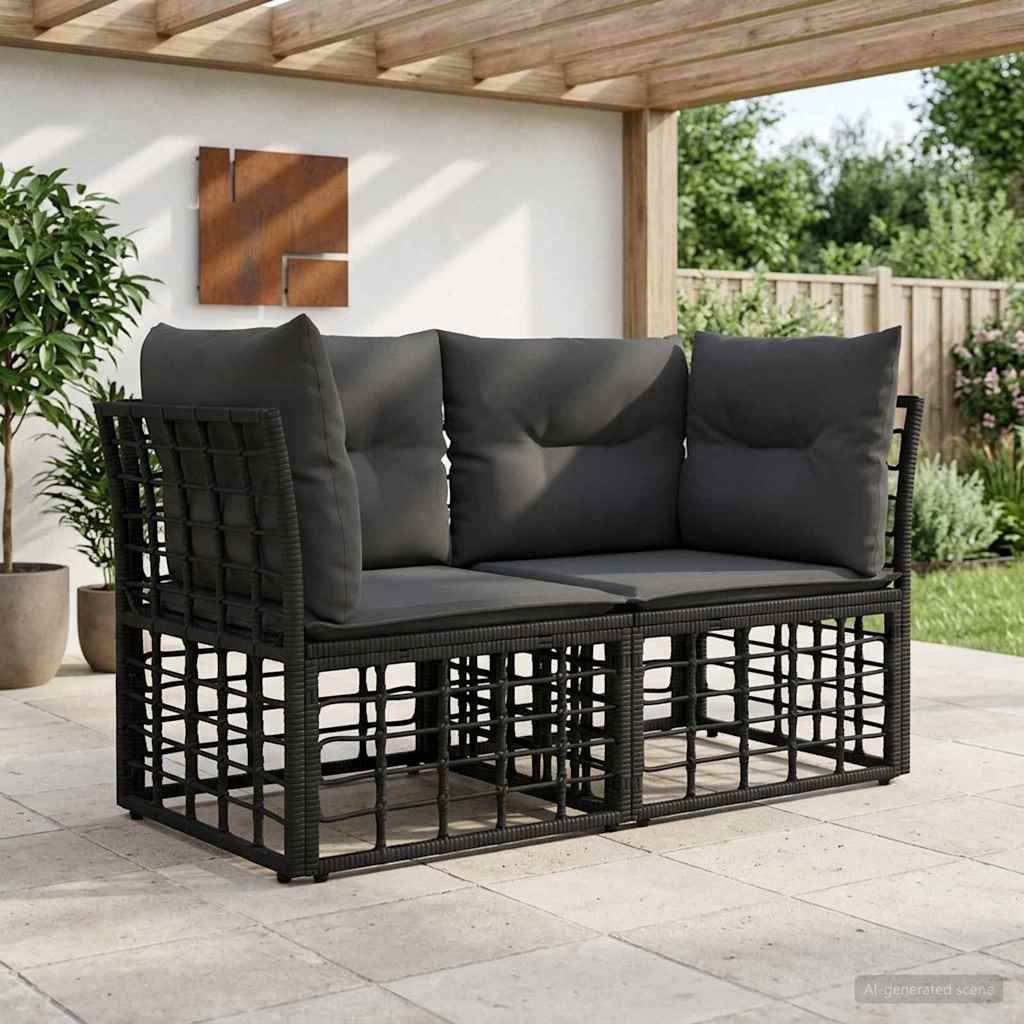 vidaXL Ogrodowy loveseat 2 pcs Czarny i Ciemnoszary polirattan