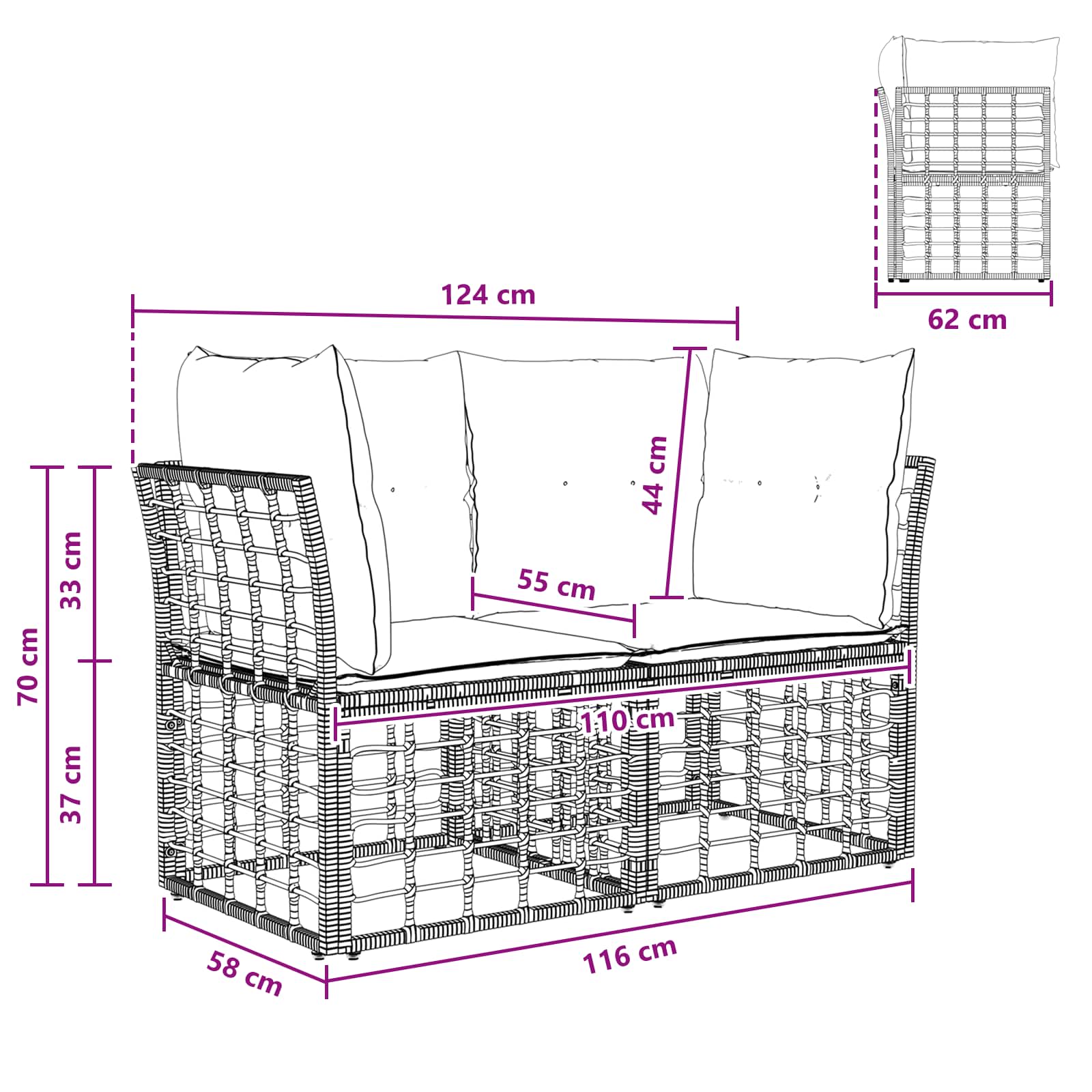 vidaXL Ogrodowy loveseat 2 pcs Naturalny i Kremowy Biały polirattan